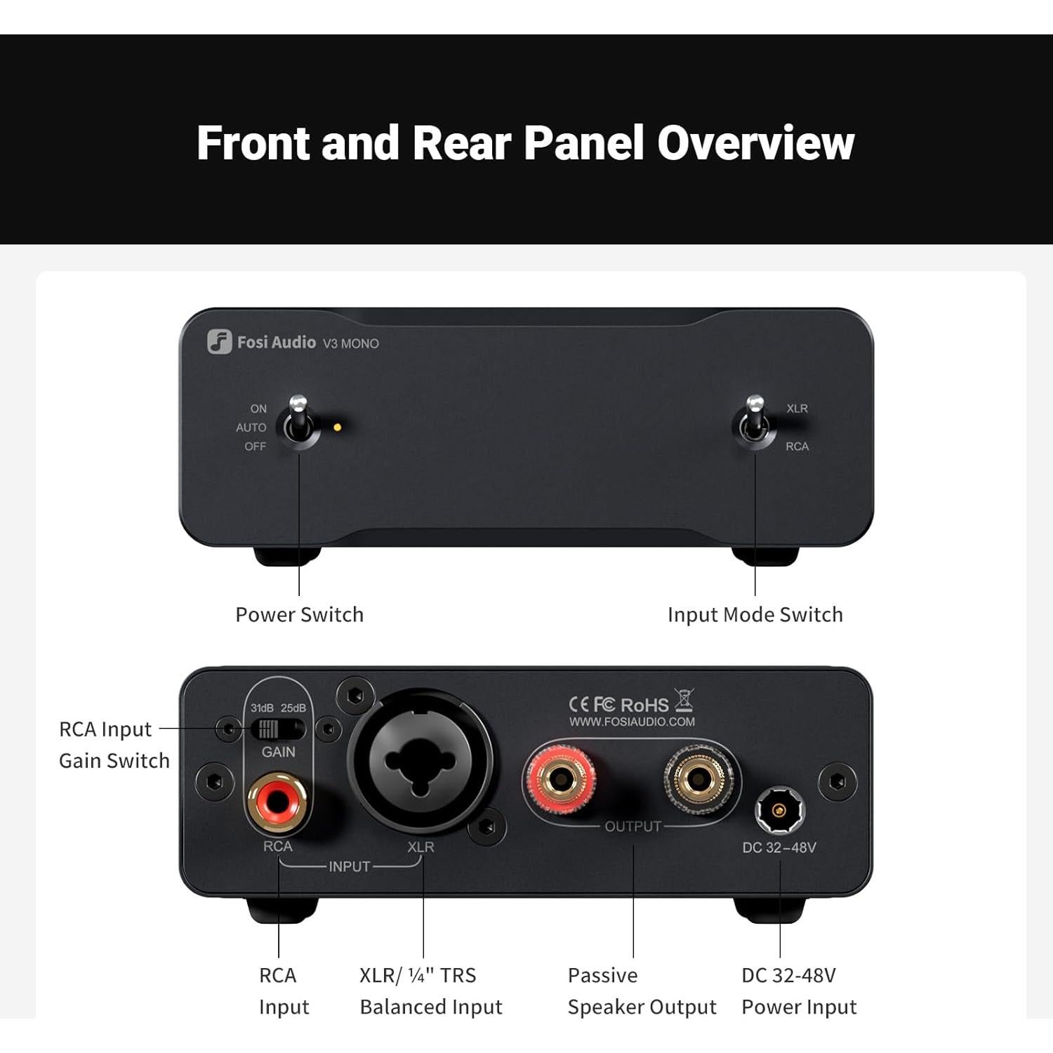 Amplificador Mono V3 Fosi Audio 240W + Fuente 48V 10A