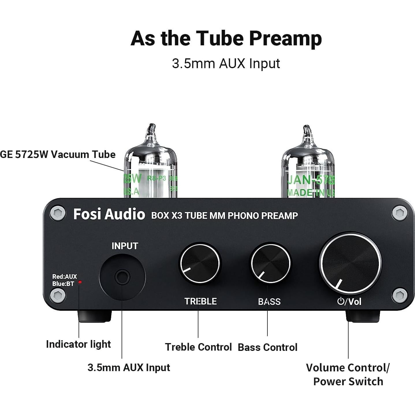 Fosi Audio BOX X3 Preamplificador Phono Bluetooth 5.0 Hi-Fi