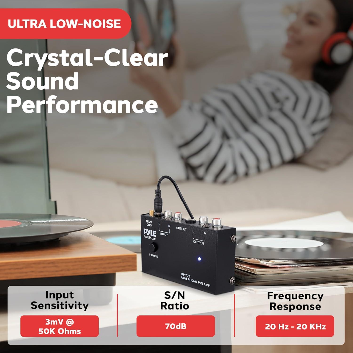 Preamplificador de Audio Estéreo Pyle PP777.5 para Tocadiscos