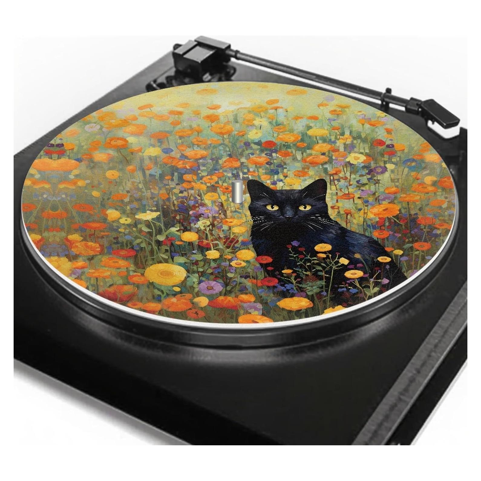 Alfombrilla de Turntable GLENLCWE Gato Floral 30 cm Antiestática