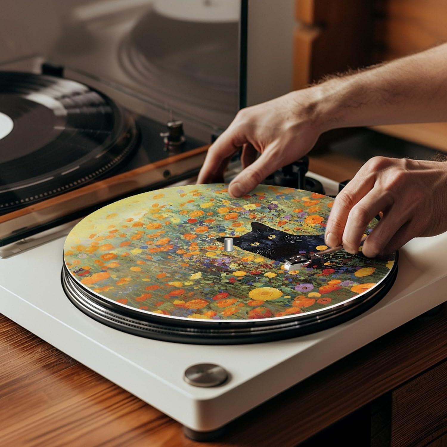 Alfombrilla de Turntable GLENLCWE Gato Floral 30 cm Antiestática