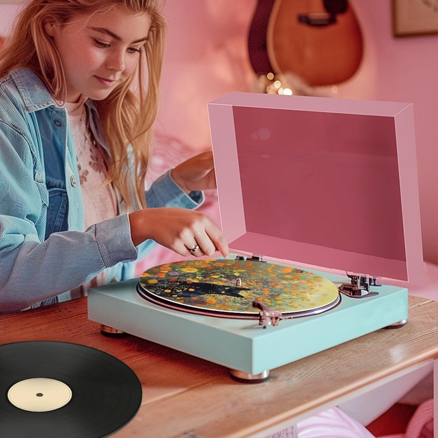 Alfombrilla de Turntable GLENLCWE Gato Floral 30 cm Antiestática