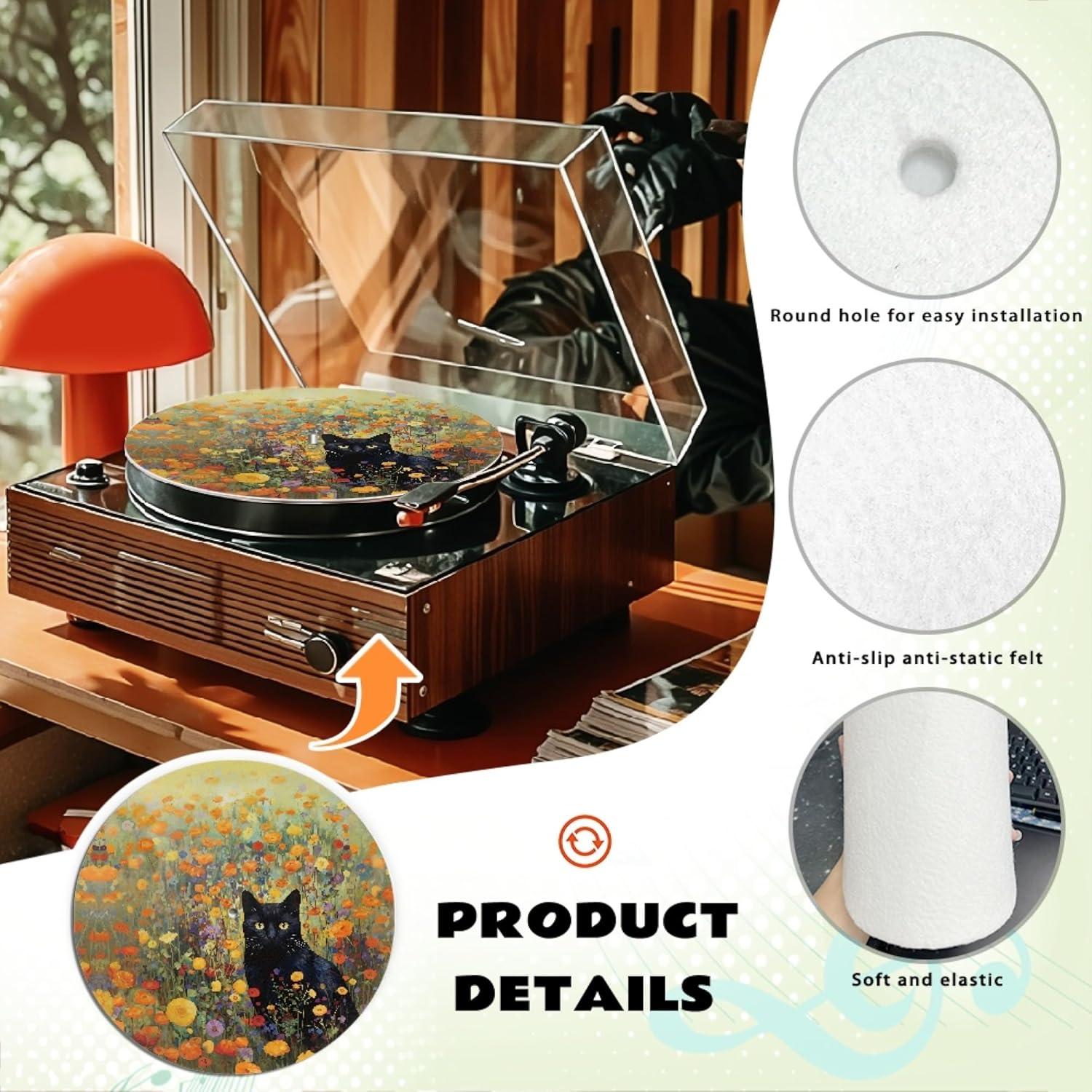 Alfombrilla de Turntable GLENLCWE Gato Floral 30 cm Antiestática