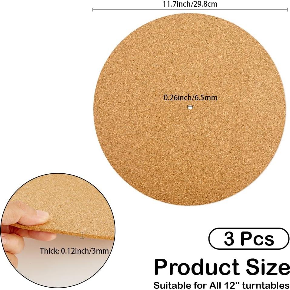 CRASPIRE 3Pcs Alfombrillas de Corcho para Reproductor de Vinilo 29.8cm