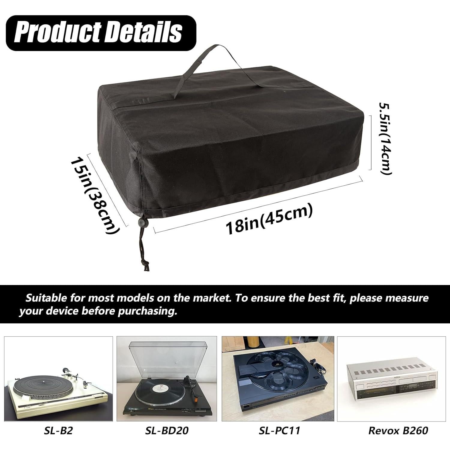 Cubierta de Polvo para Tocadiscos SEJGGKQ 45.72x38.1cm Negra