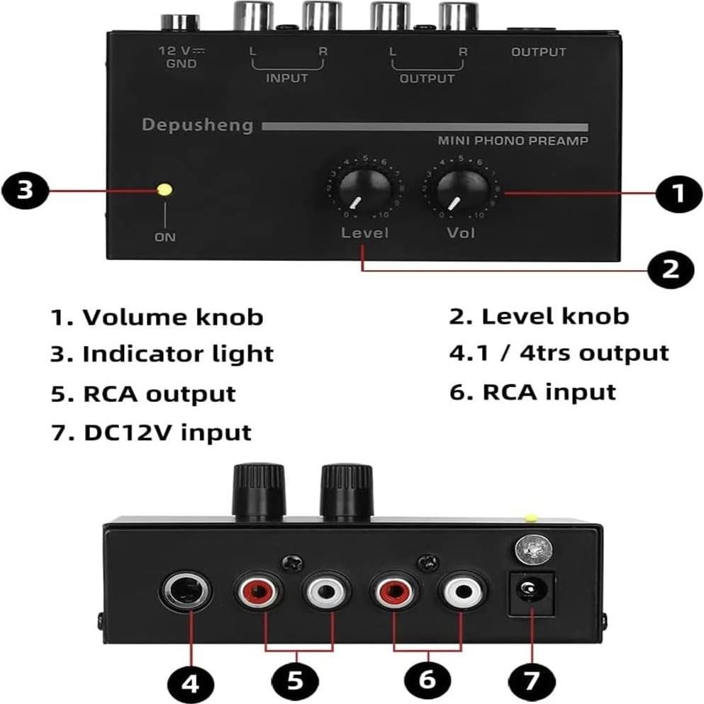 Preamplificador de Tocadiscos Depusheng PP500 RCA Estéreo