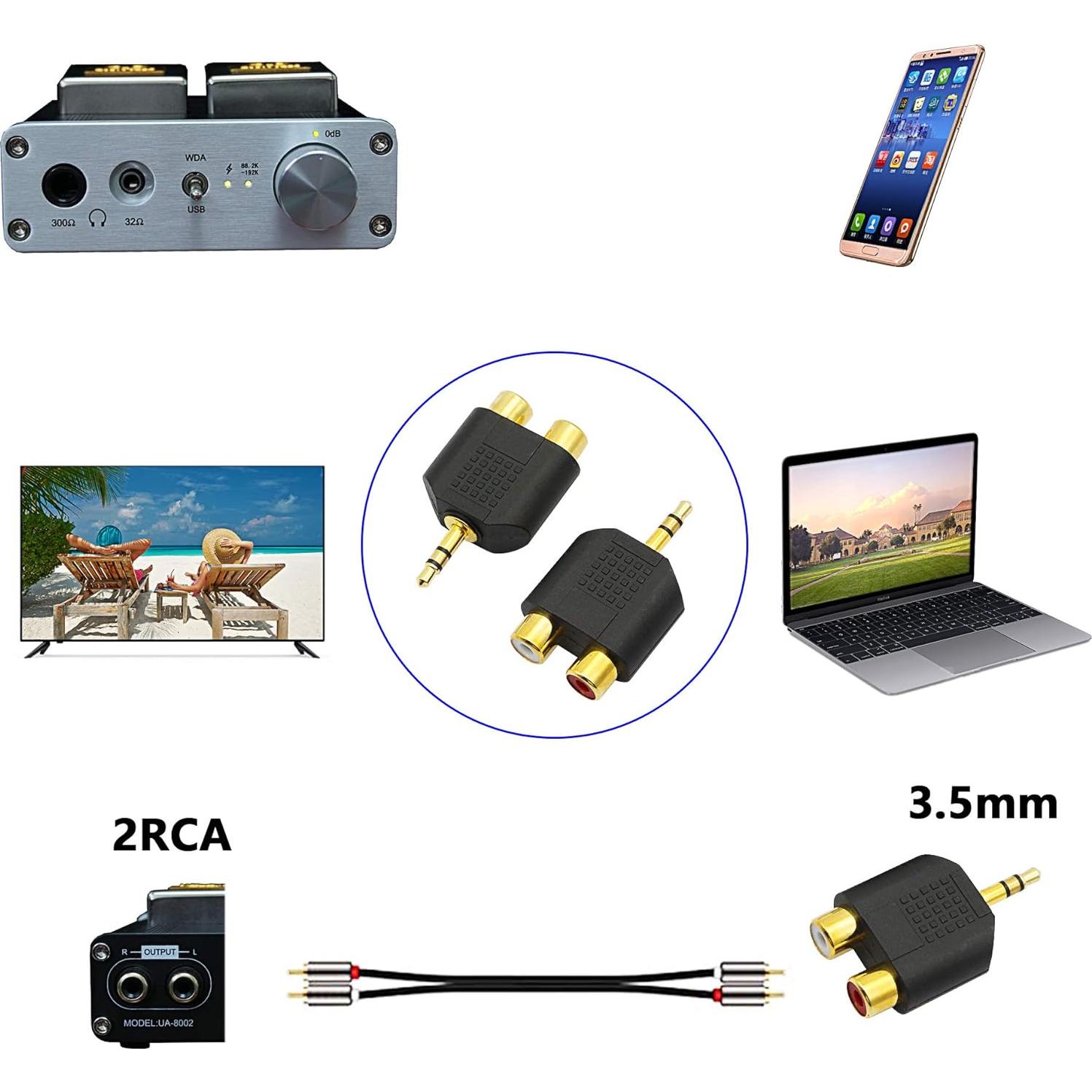 Adaptador de Audio 3.5mm Estéreo a 2RCA CERRXIAN - 2 Pack