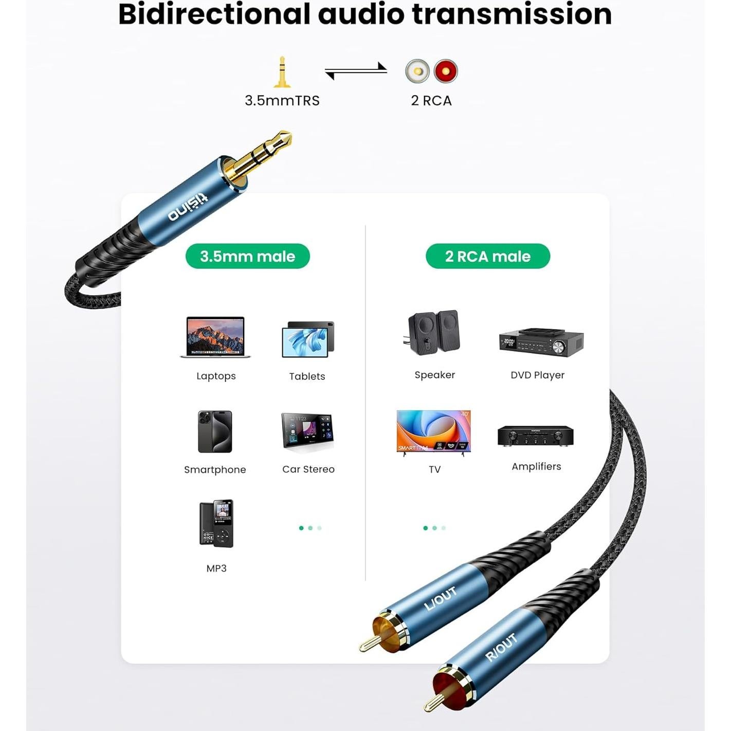 Cable RCA a 3.5mm AUX Tisino 1.5m para Audio Profesional