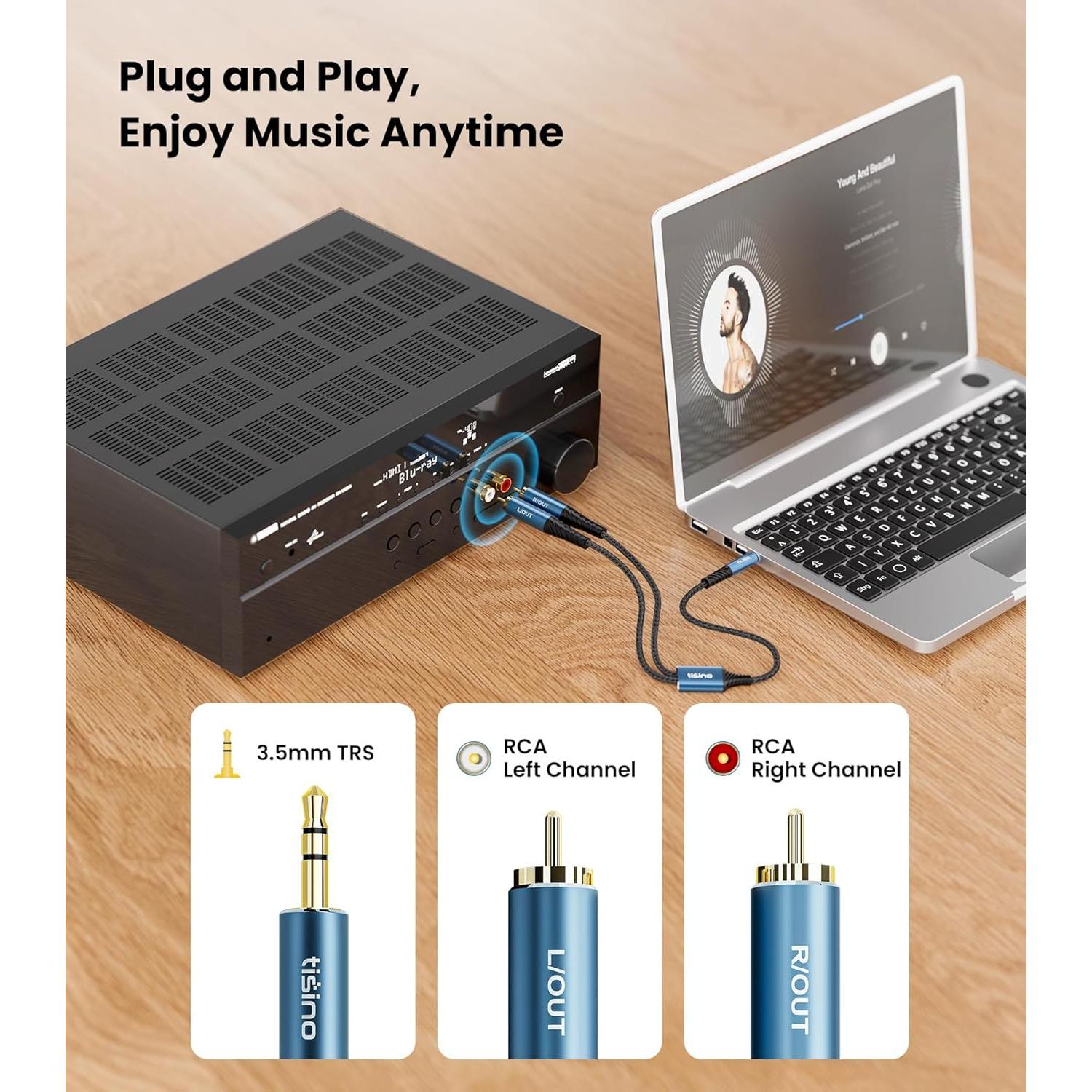 Cable RCA a 3.5mm AUX Tisino 1.5m para Audio Profesional