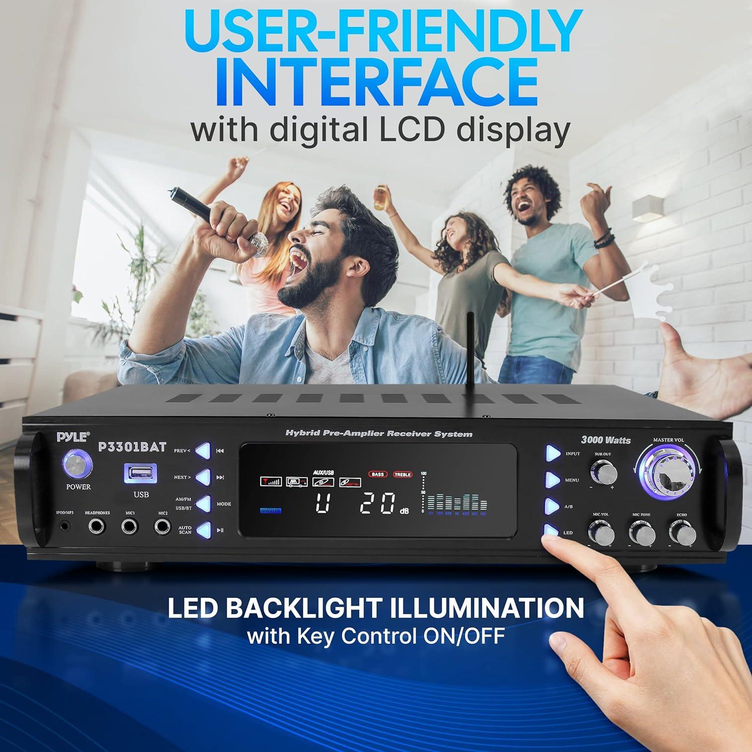 Amplificador Estéreo Inalámbrico Pyle P3301BAT.5 3000W Bluetooth