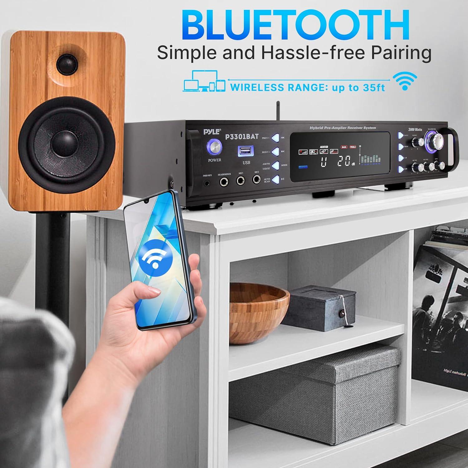 Amplificador Estéreo Inalámbrico Pyle P3301BAT.5 3000W Bluetooth