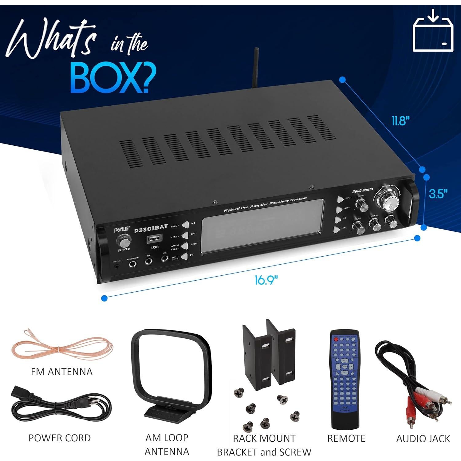 Amplificador Estéreo Inalámbrico Pyle P3301BAT.5 3000W Bluetooth