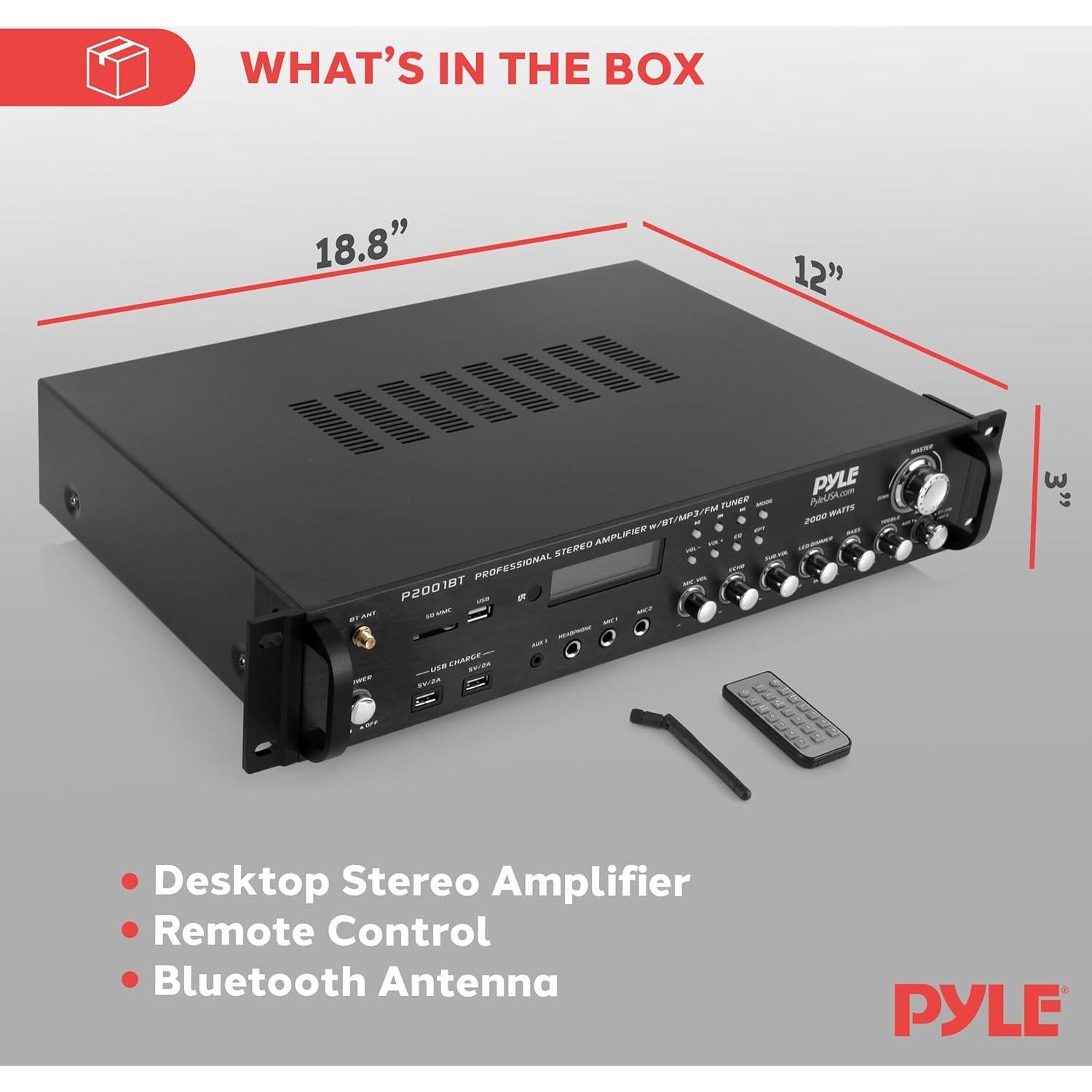 Receptor Preamplificador Bluetooth Pyle P2001BT 2000W Multicanal
