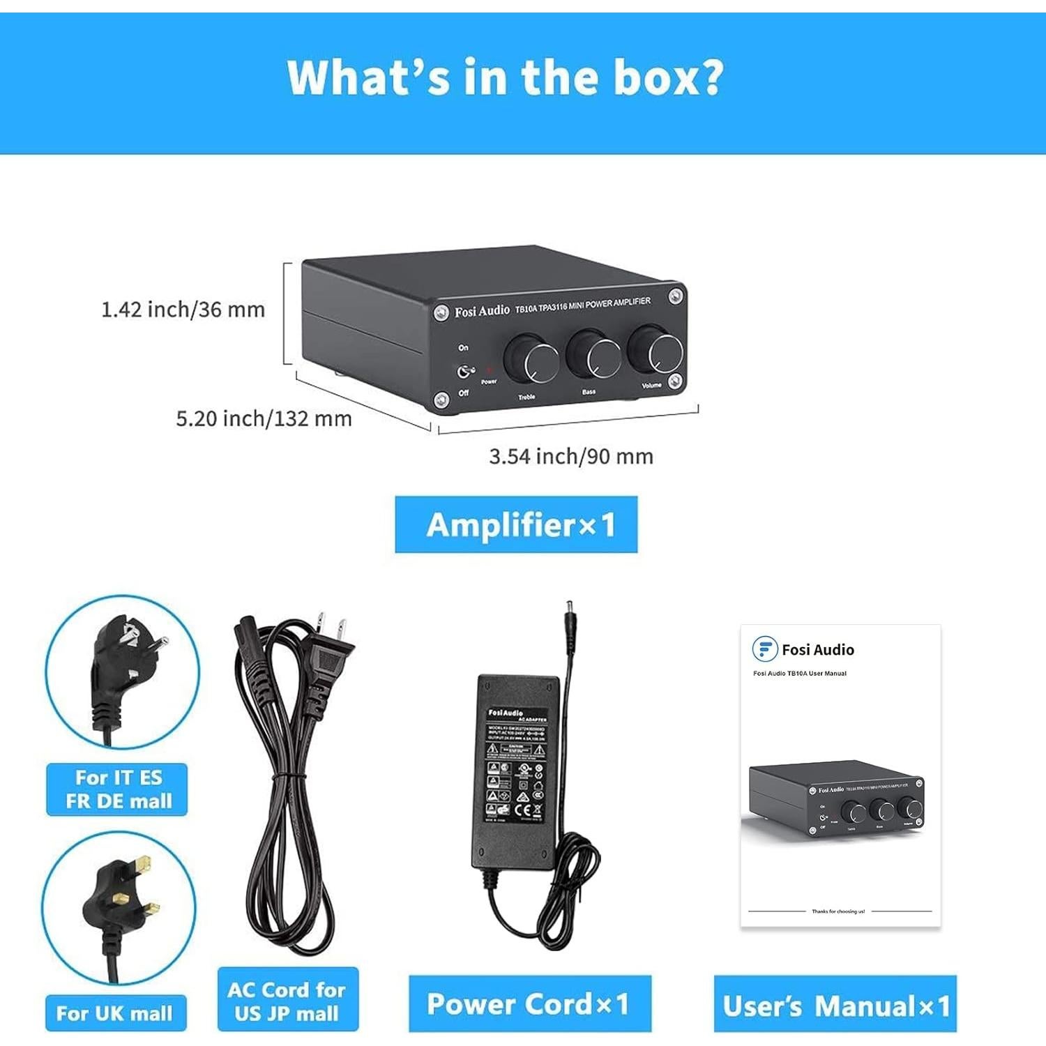 Amplificador Estéreo Fosi Audio TB10A 2.0CH 100W con Control de Graves