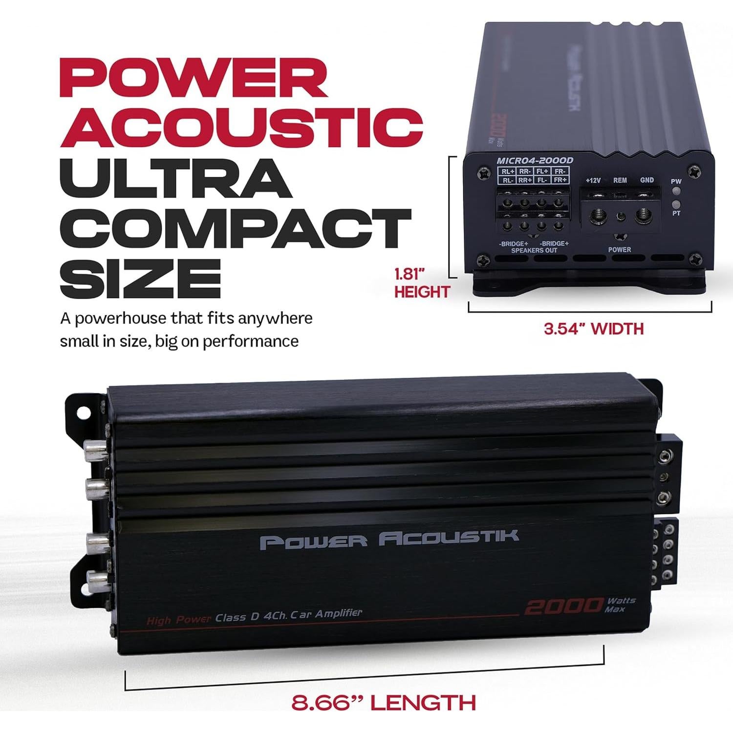 Amplificador de Coche Power Acoustik MICRO4-2000D 4 Canales 2000W