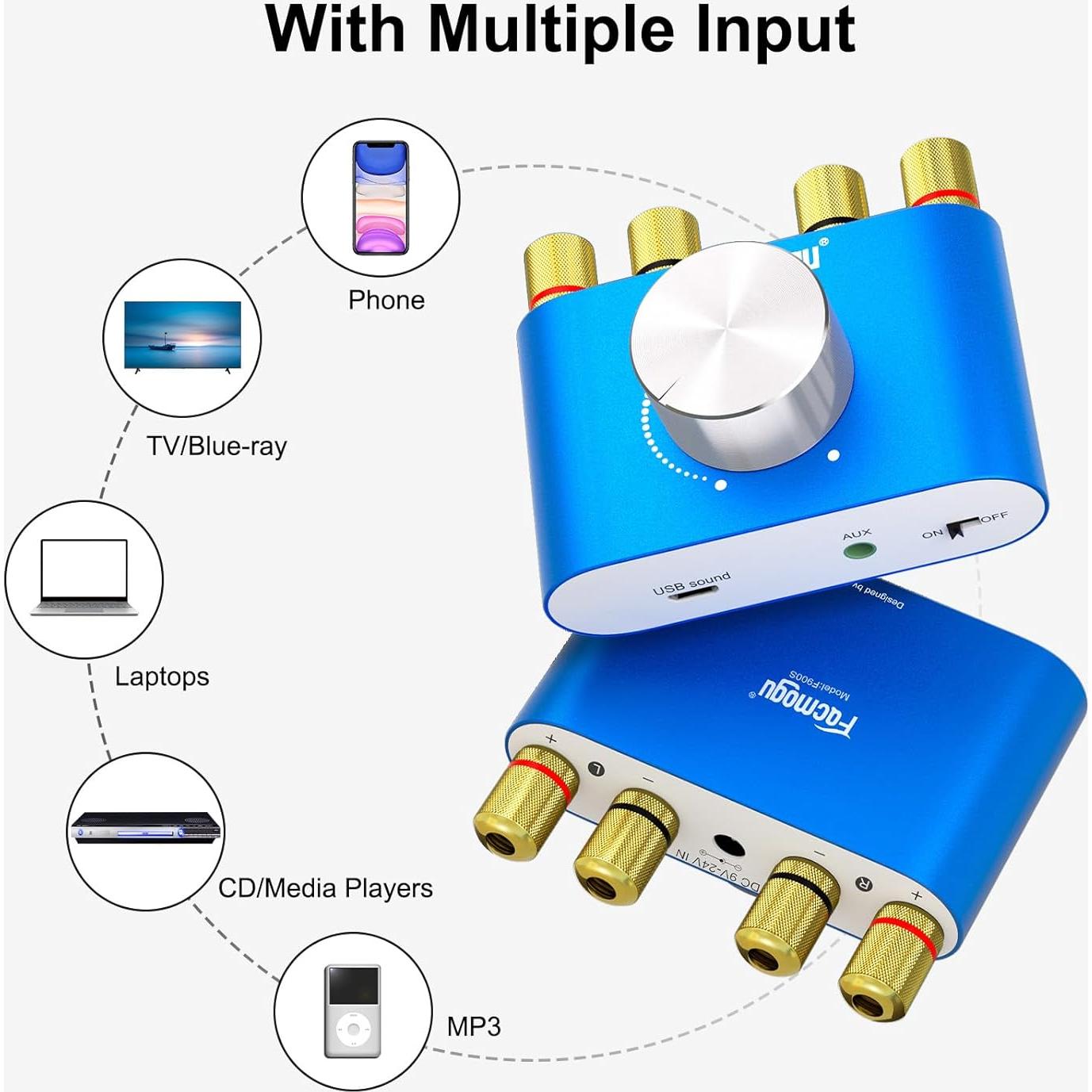 Amplificador Digital Bluetooth 5.0 Facmogu F900S 80W+80W