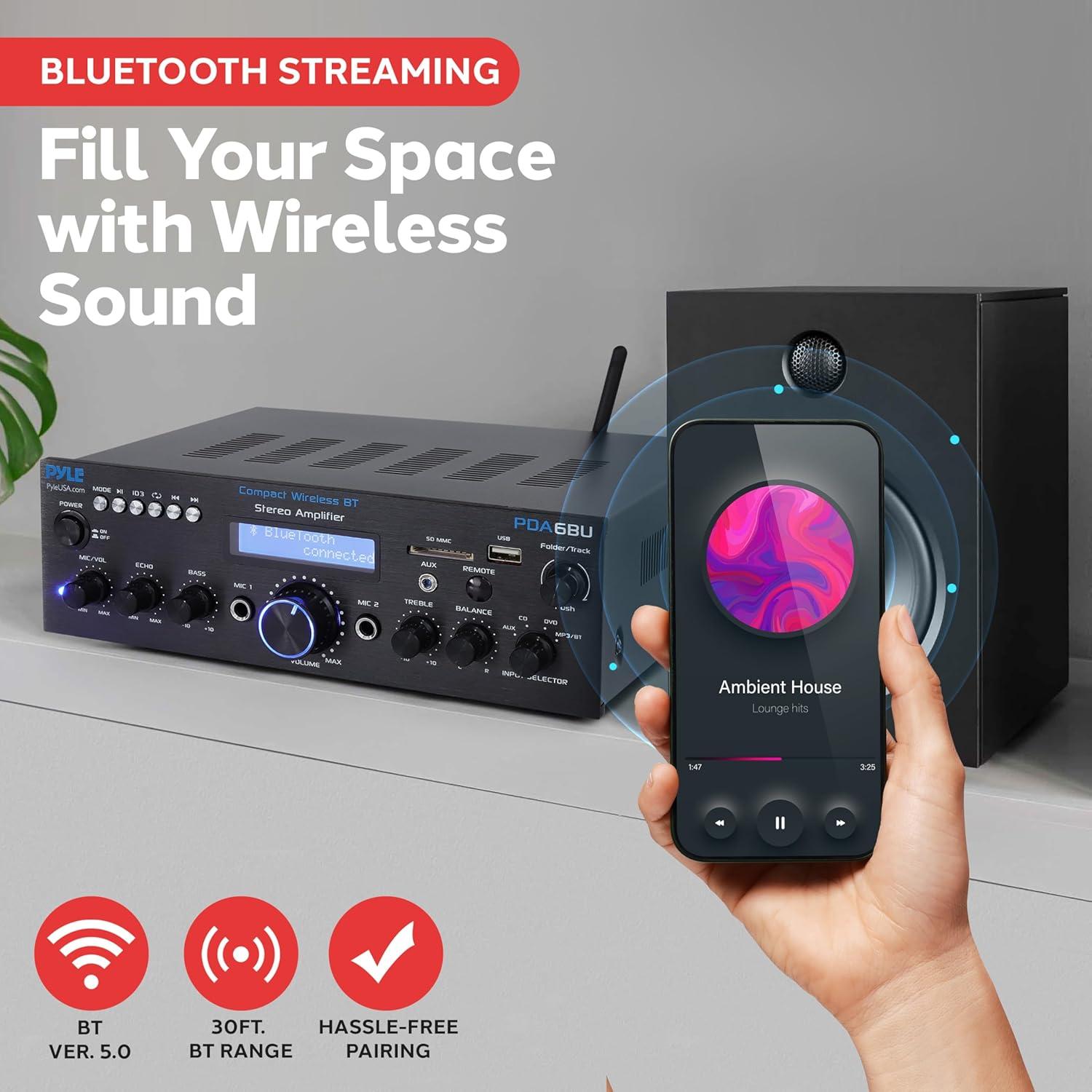 Amplificador Bluetooth Pyle PDA6BU.6 200W Estéreo Doble Canal