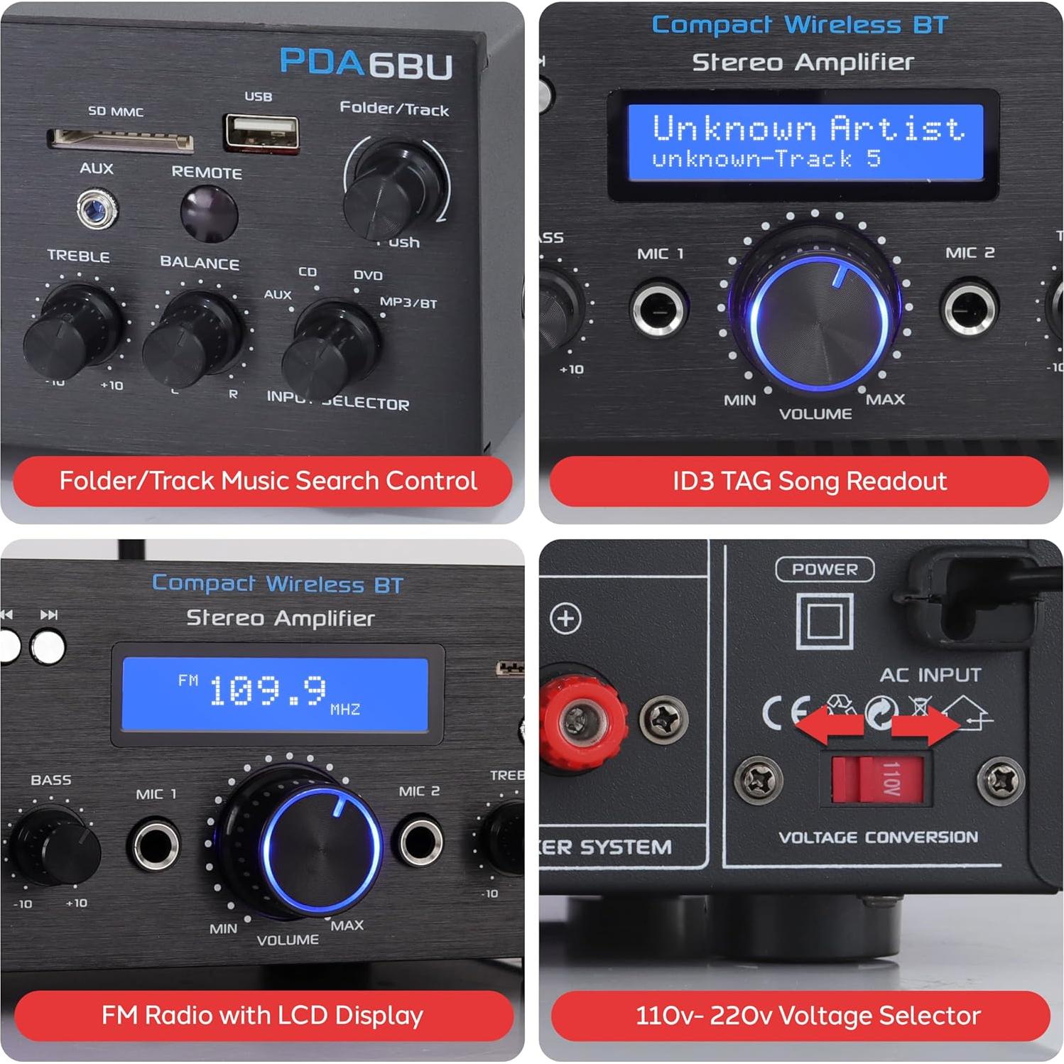 Amplificador Bluetooth Pyle PDA6BU.6 200W Estéreo Doble Canal