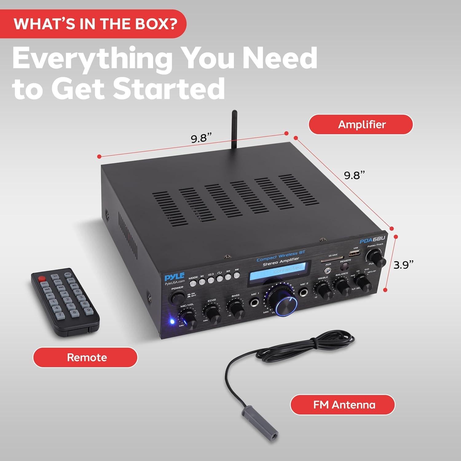 Amplificador Bluetooth Pyle PDA6BU.6 200W Estéreo Doble Canal