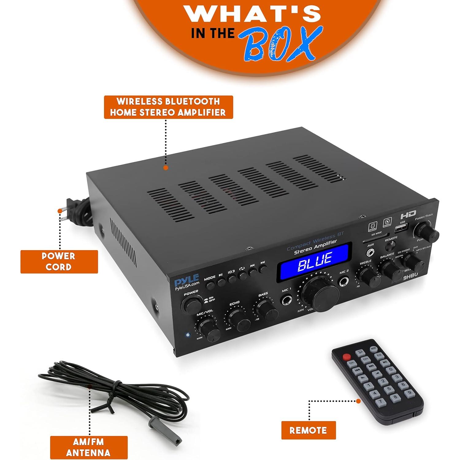 Amplificador Estéreo Inalámbrico Bluetooth Pyle PDA9HBU 200W