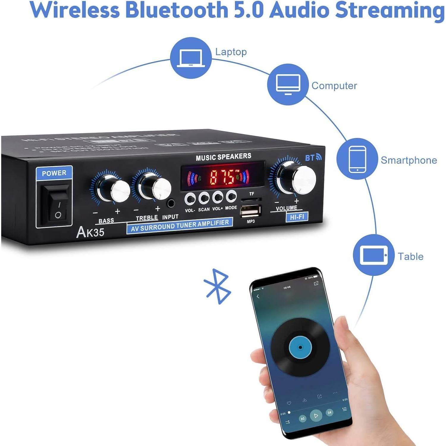 Amplificador de Audio Estéreo Bluetooth Daakro AK35, 200W