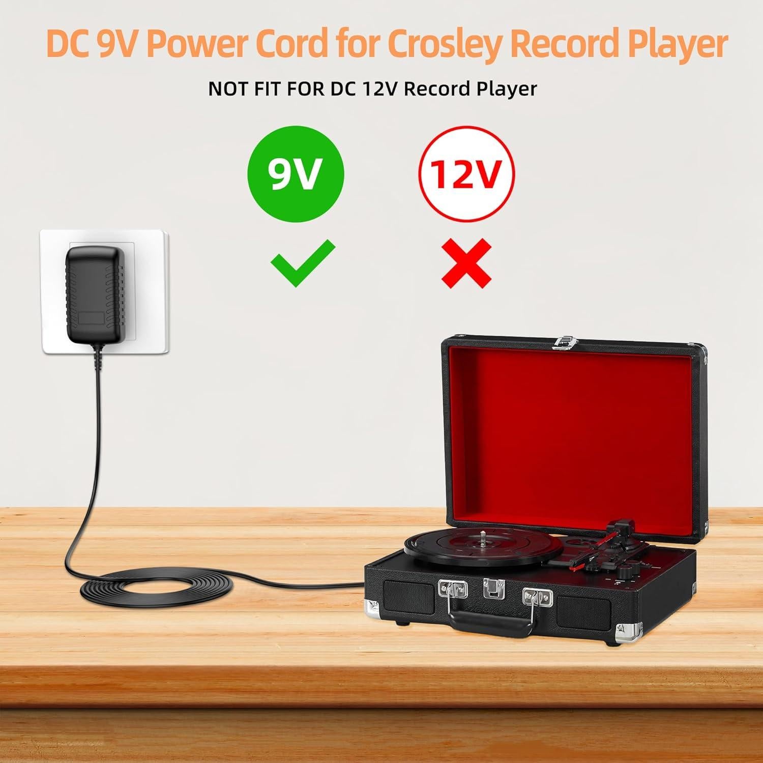 Adaptador AC/DC 9V 1A para Tocadiscos Crosley CR8005