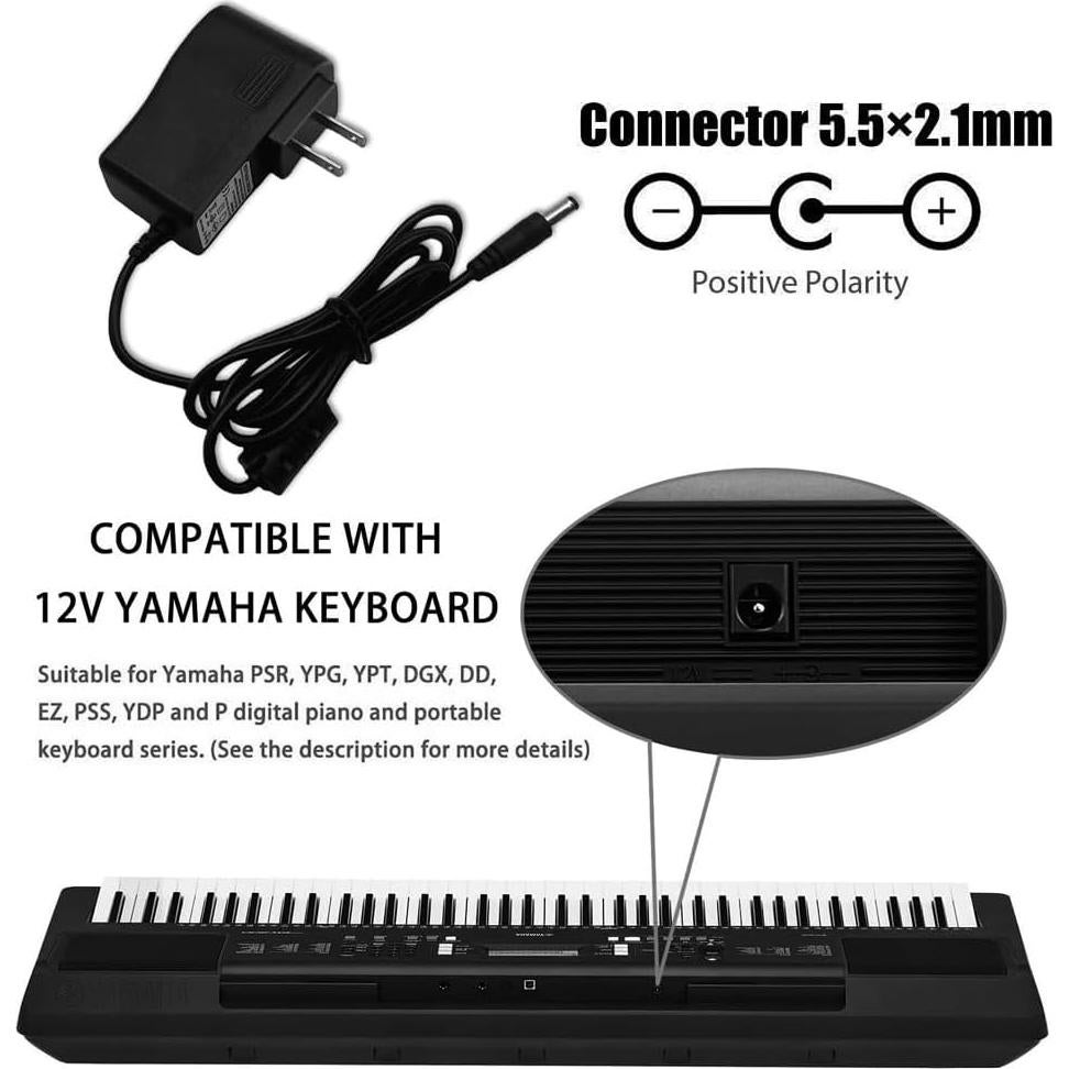 Adaptador de Cargador 12V para Teclados Yamaha PSR YPG YPT