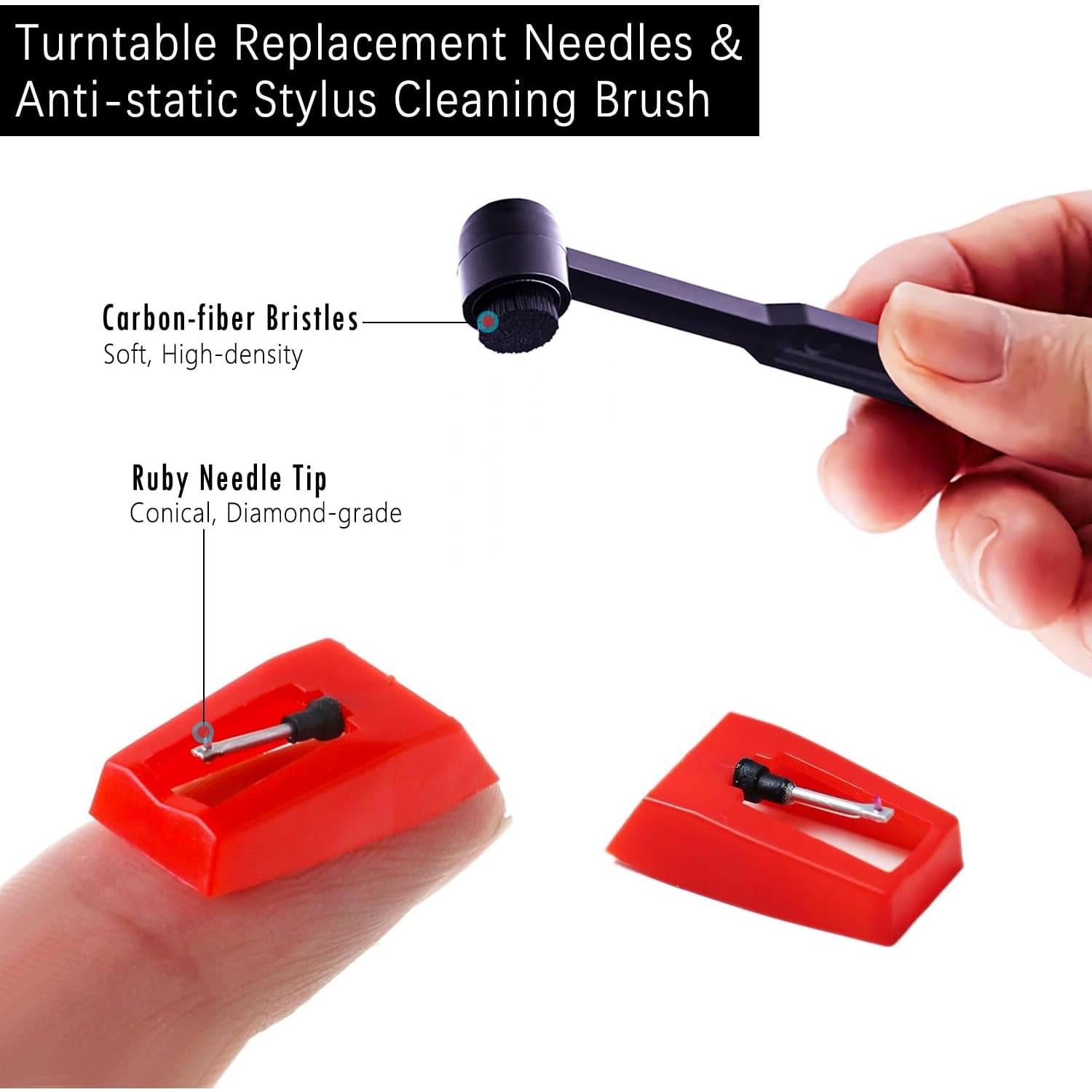 Agujas de Tocadiscos Rojo 2pcs + Cepillo de Limpieza Estiló