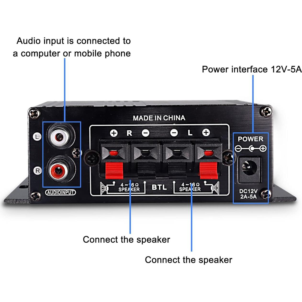 Amplificador de Audio Estéreo HiFi Yingtuyou AK-270 12V 20W
