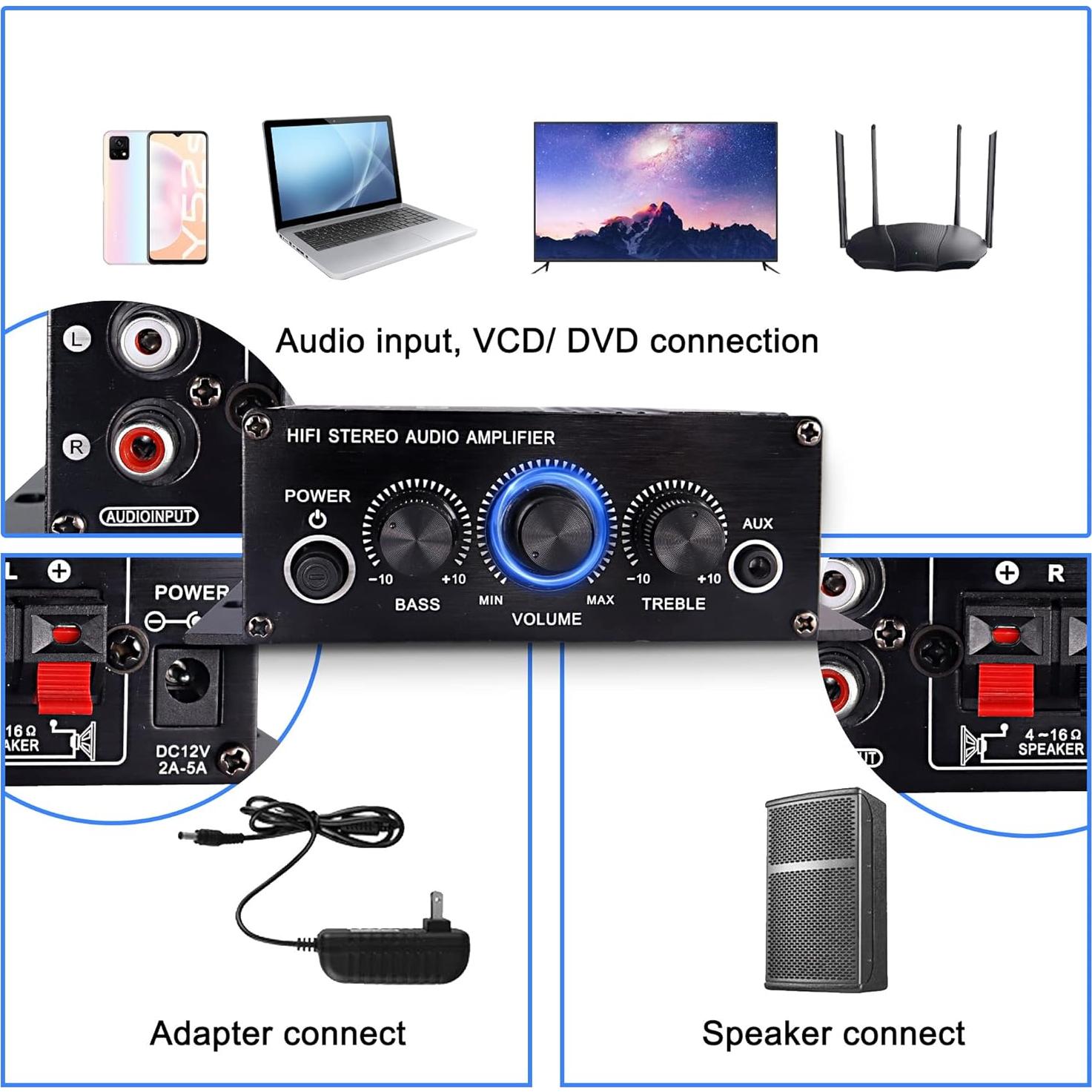 Amplificador de Audio Estéreo HiFi Yingtuyou AK-270 12V 20W