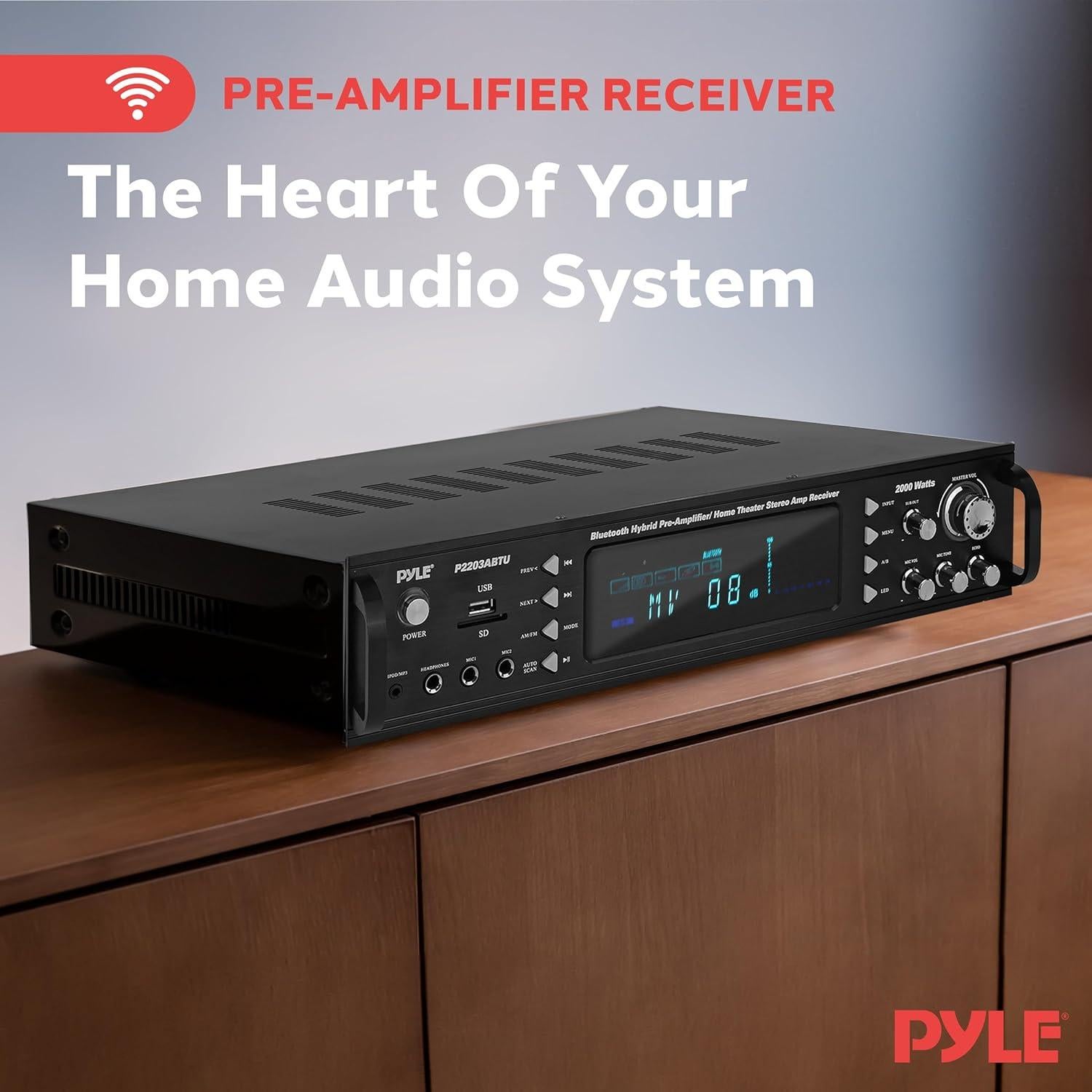 Amplificador de Potencia Pyle P2203ABTU - 2000W Bluetooth 4 Canales