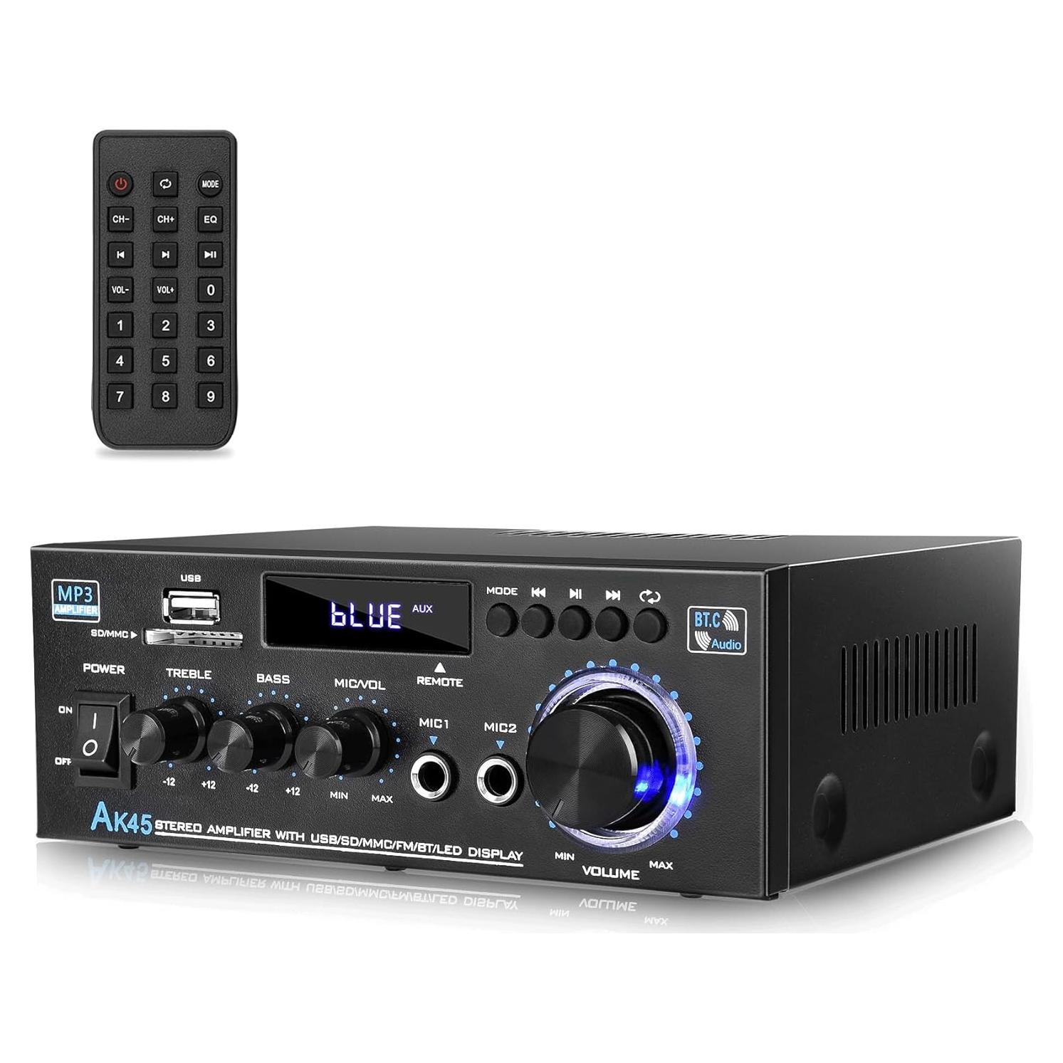 Amplificador Estéreo Daakro AK45 300W Bluetooth 5.0 2 Canales