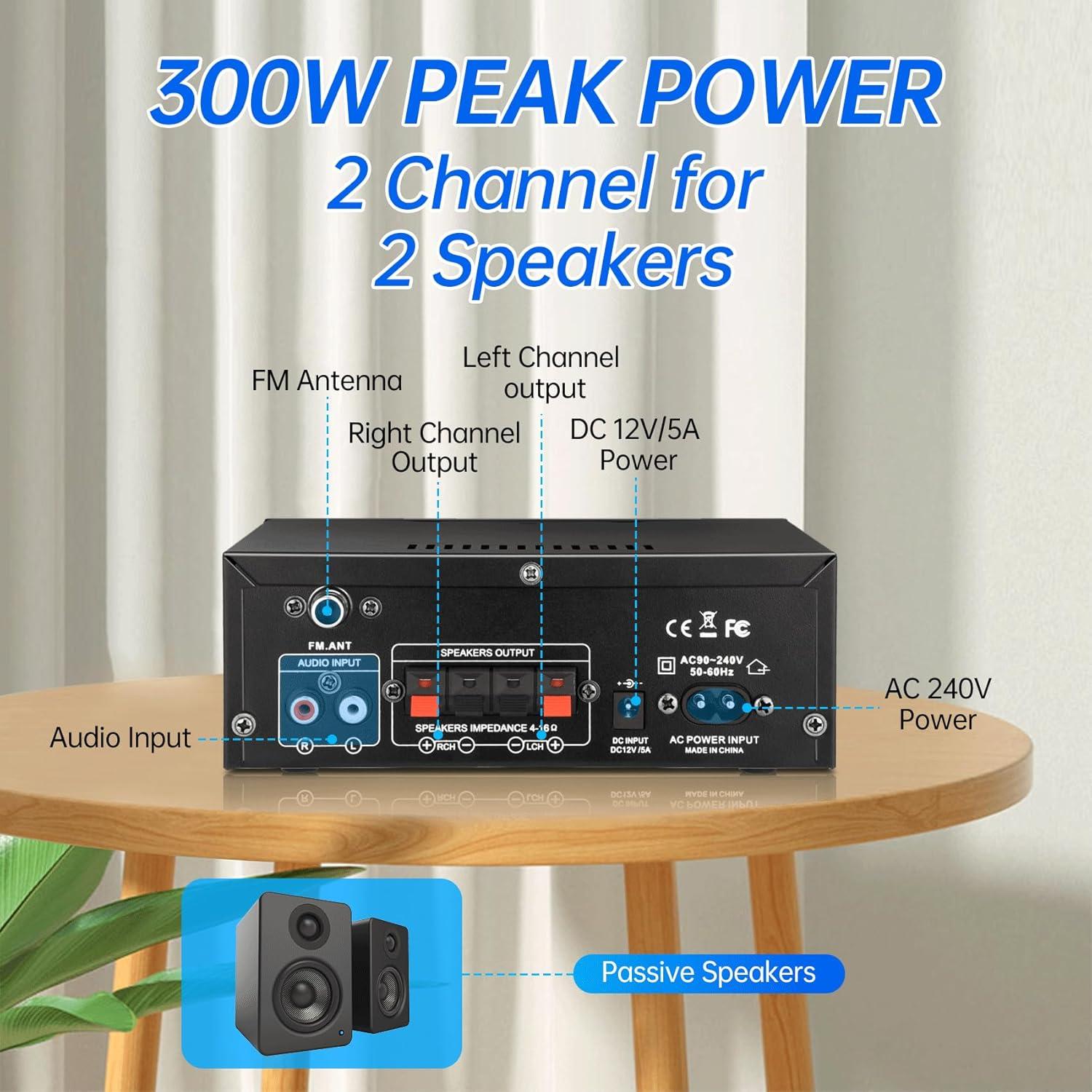 Amplificador Estéreo Daakro AK45 300W Bluetooth 5.0 2 Canales