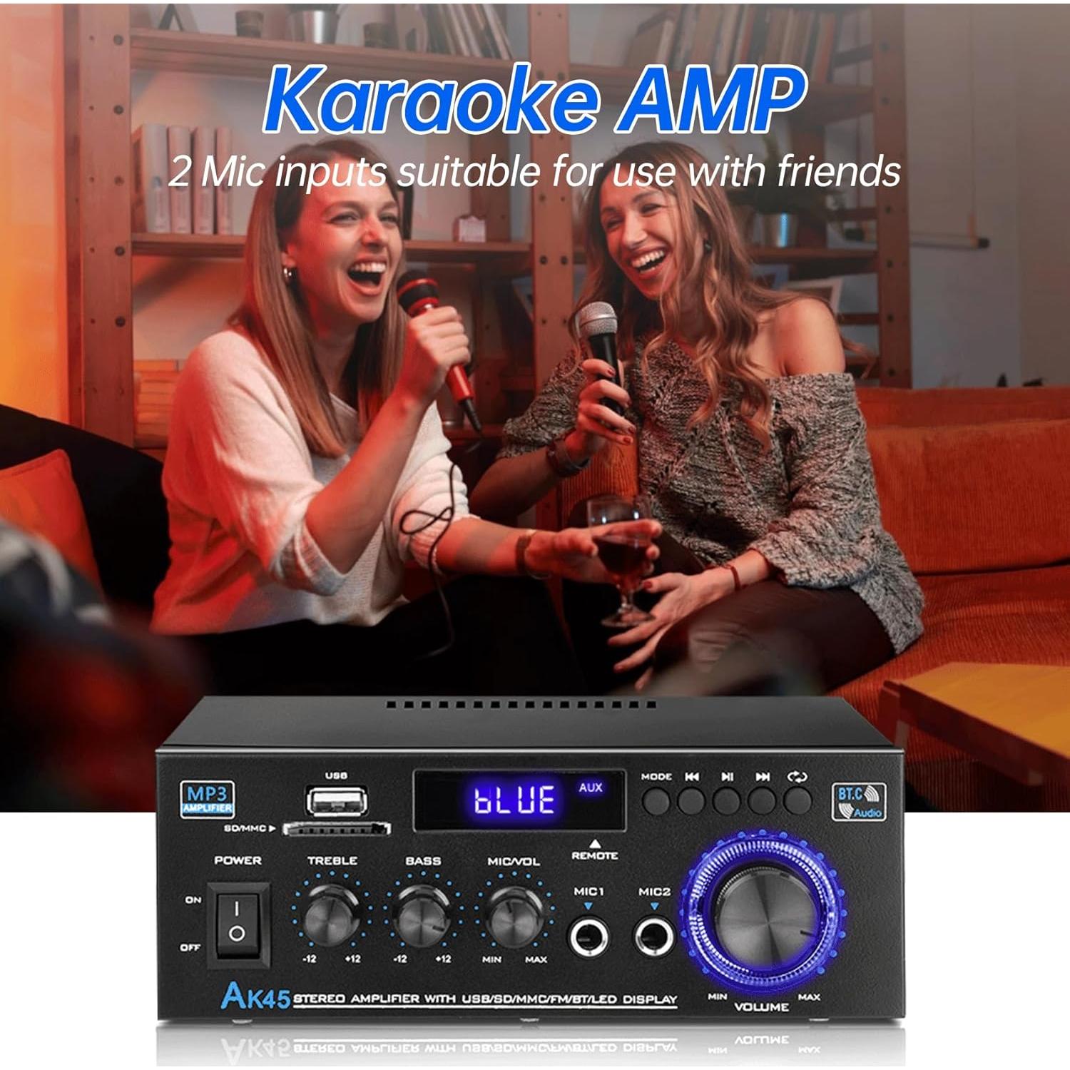 Amplificador Estéreo Daakro AK45 300W Bluetooth 5.0 2 Canales