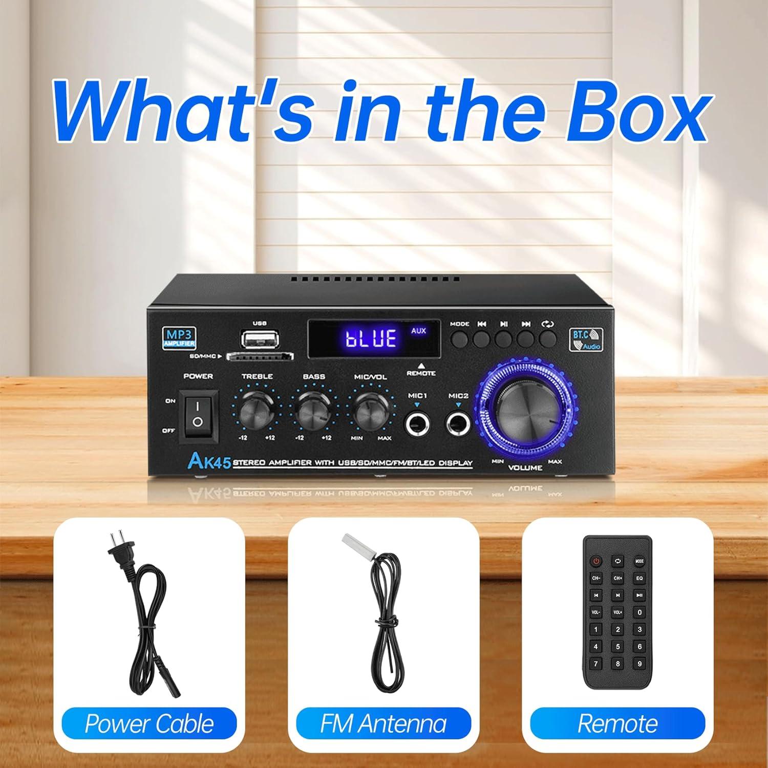 Amplificador Estéreo Daakro AK45 300W Bluetooth 5.0 2 Canales