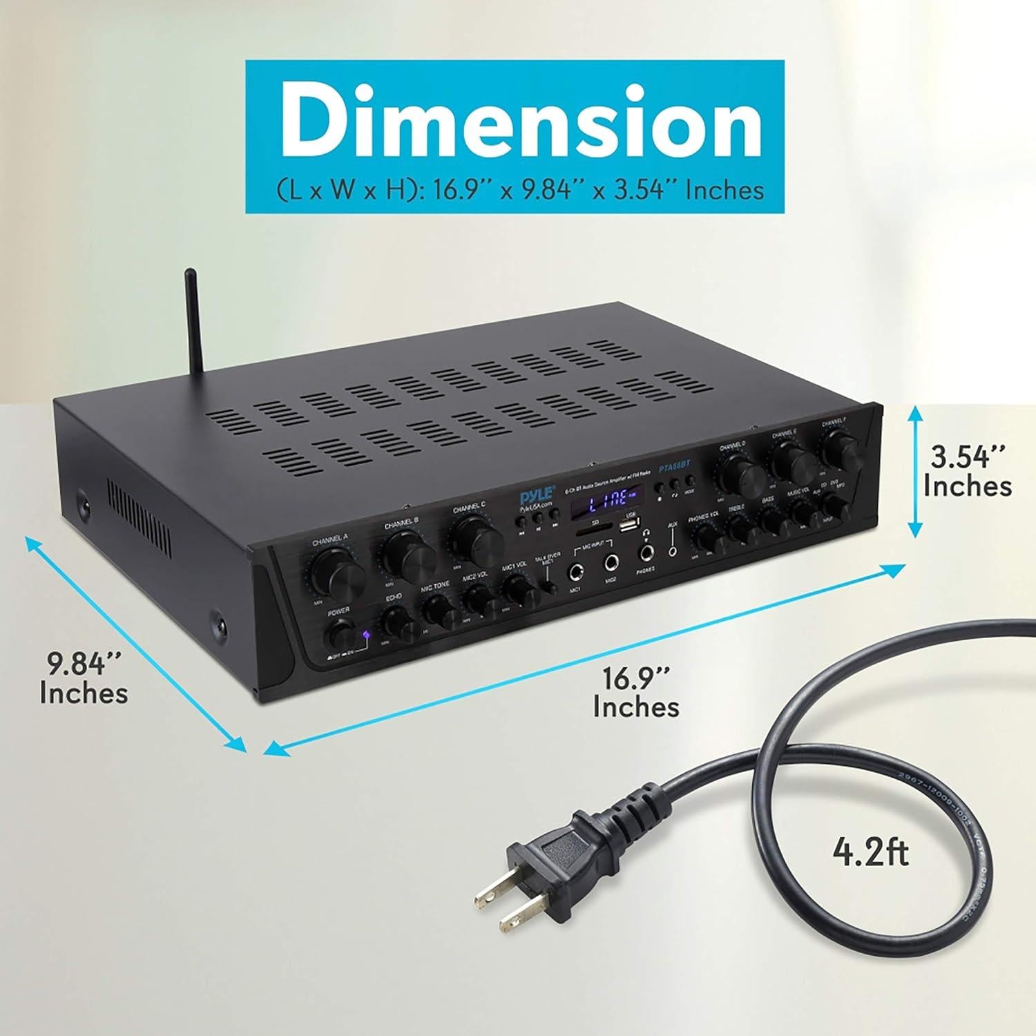 Amplificador de Audio Inalámbrico Pyle PTA66BT.6 600W 6 Canales