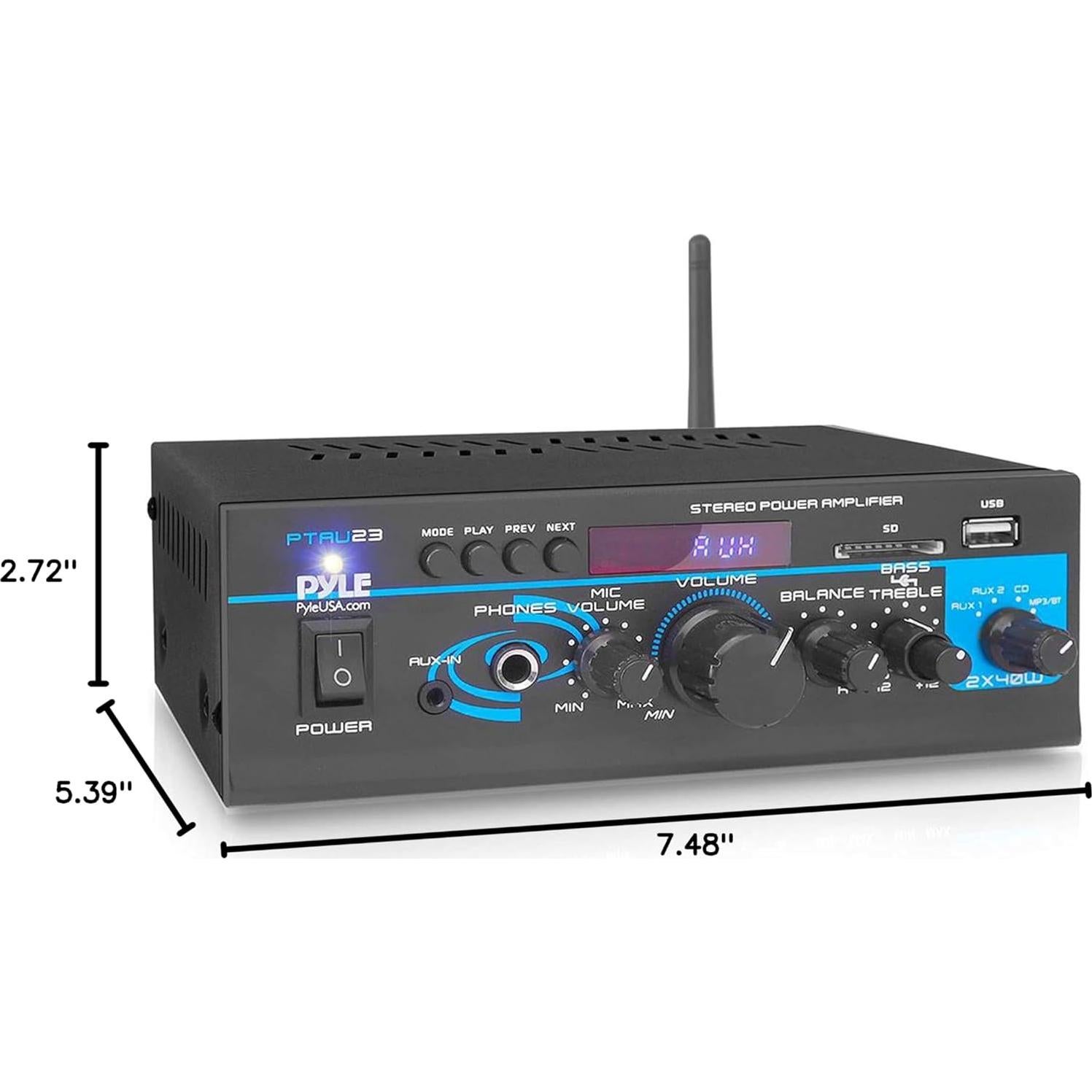 Amplificador Estéreo Pyle PTAU23.5 2x40W con USB y AUX