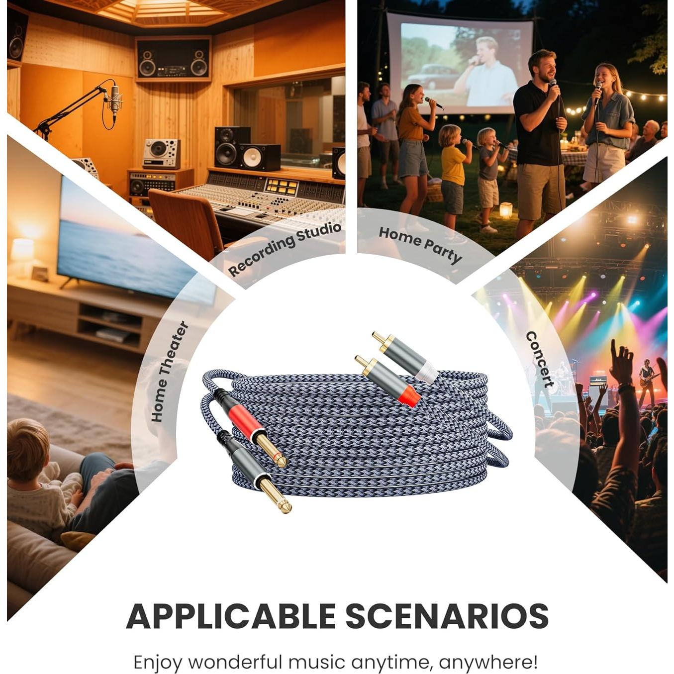 Cable RCA a 1/4" JOMLEY 1m Audio Estéreo Doble TS