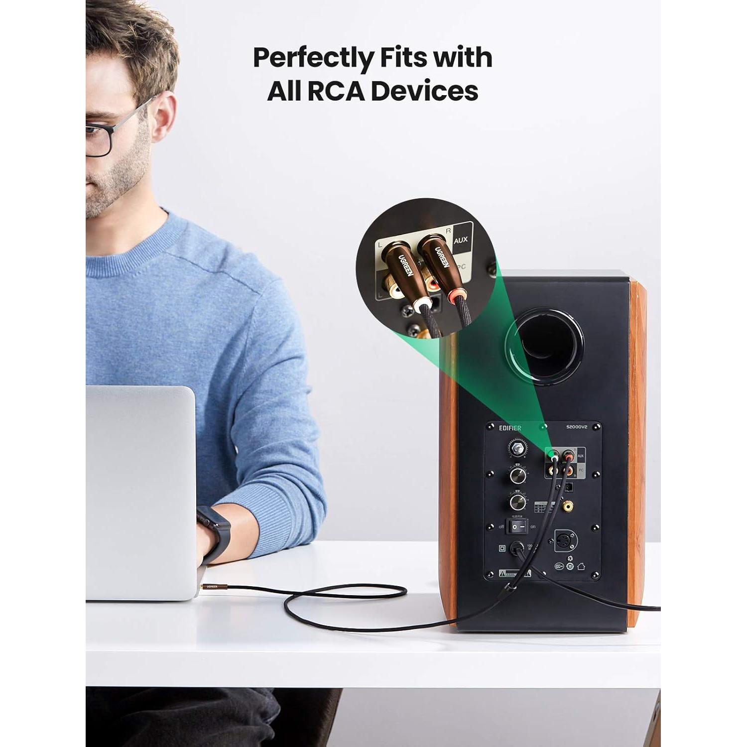 Cable de Audio Estéreo UGREEN 3.5mm a 2 RCA 1.0m Trenzado