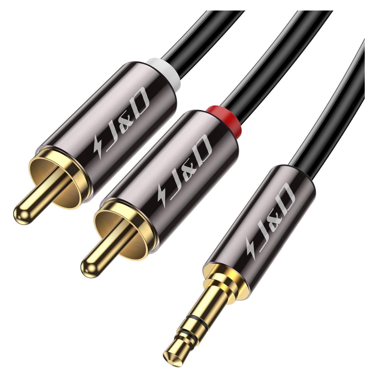 Cable de Audio Estéreo J&D 3.5mm a 2 RCA 3.05m Dorado