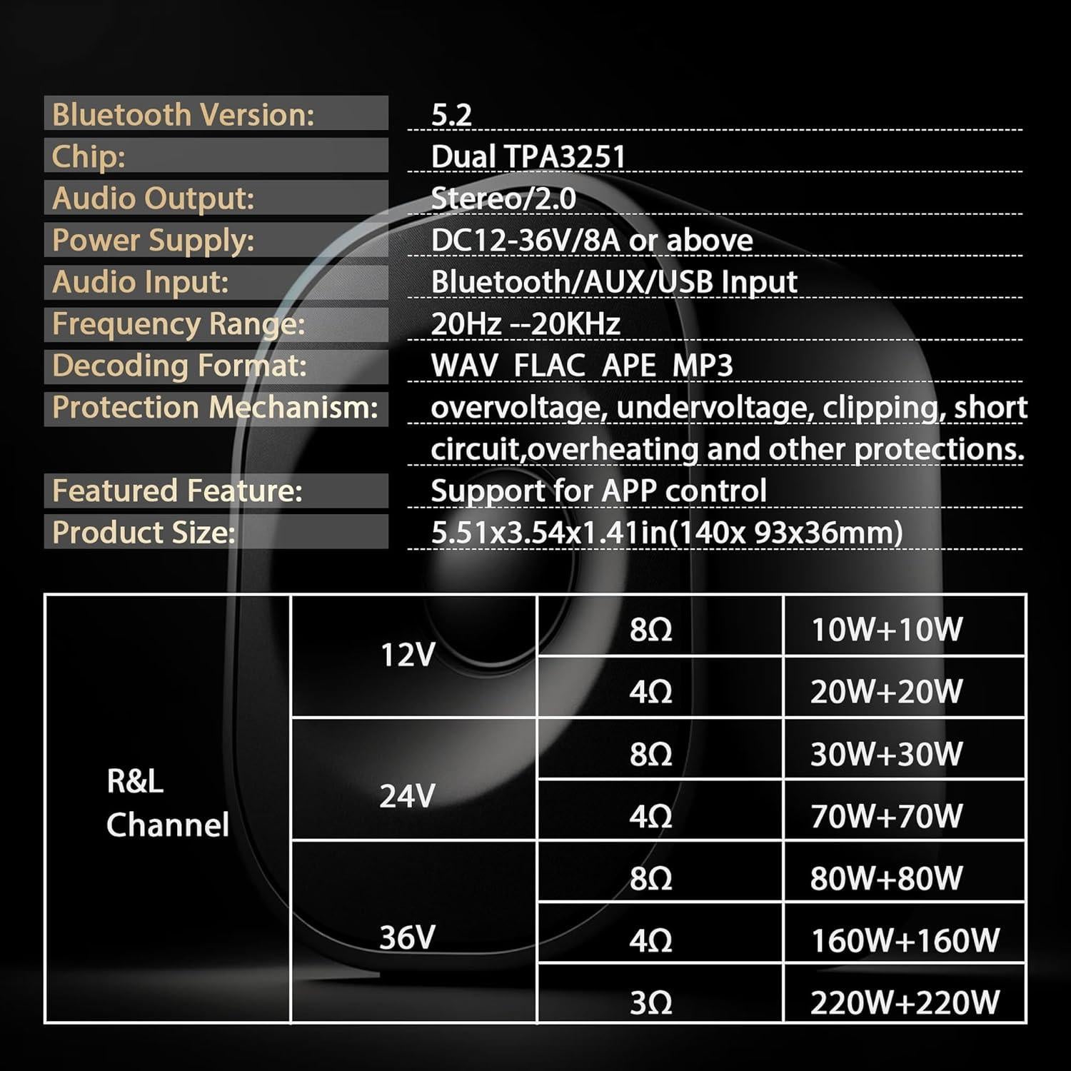 Placa Amplificador DAMGOO T220HS 440W Bluetooth 5.2 AUX