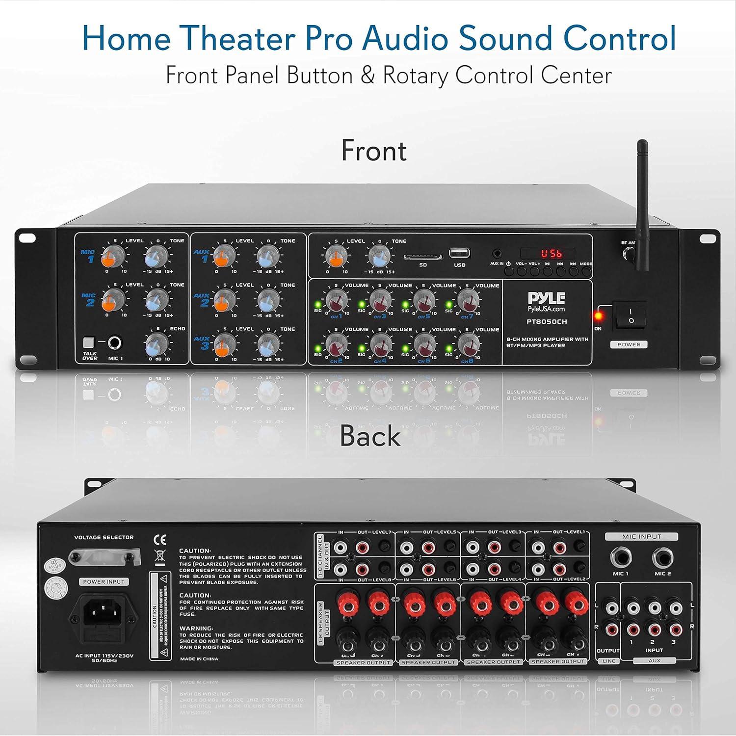 Amplificador Estéreo Bluetooth Pyle PT8050CH 4000W 8 Canales