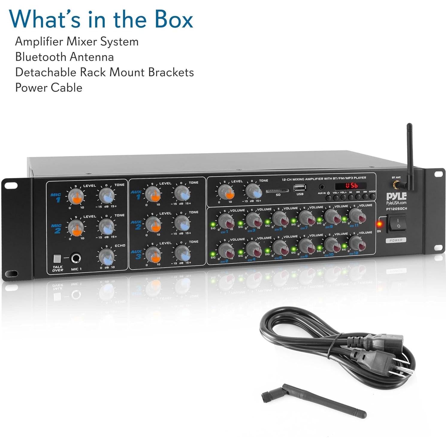 Amplificador Estéreo Bluetooth Pyle PT8050CH 4000W 8 Canales