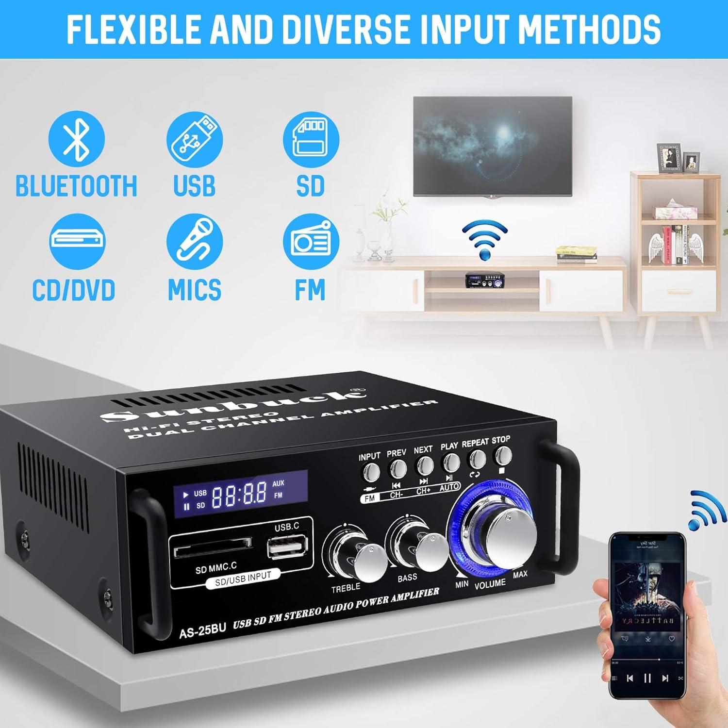 Amplificador Estéreo Sunbuck AS-25BU Bluetooth 300W 192kHz