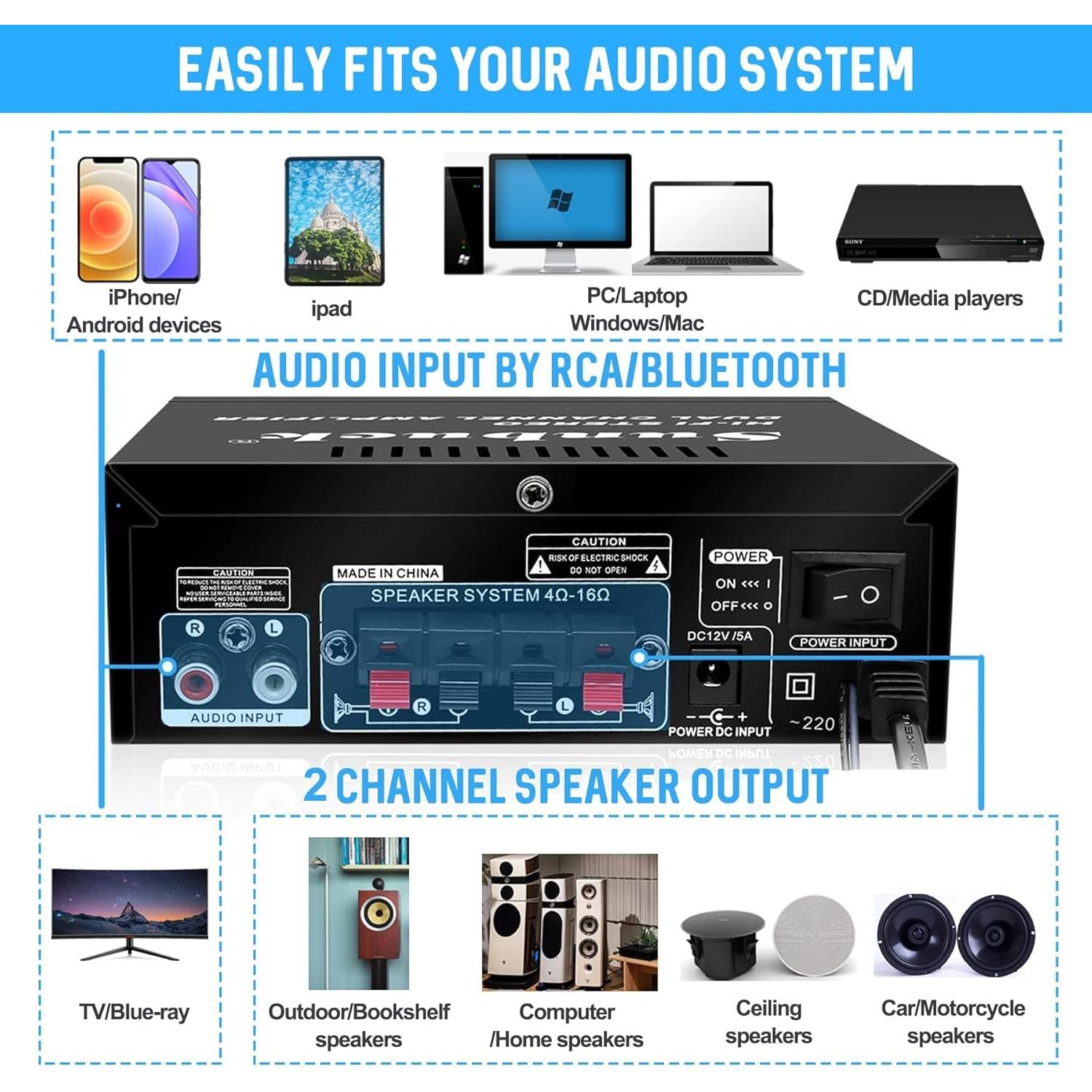 Amplificador Estéreo Sunbuck AS-25BU Bluetooth 300W 192kHz