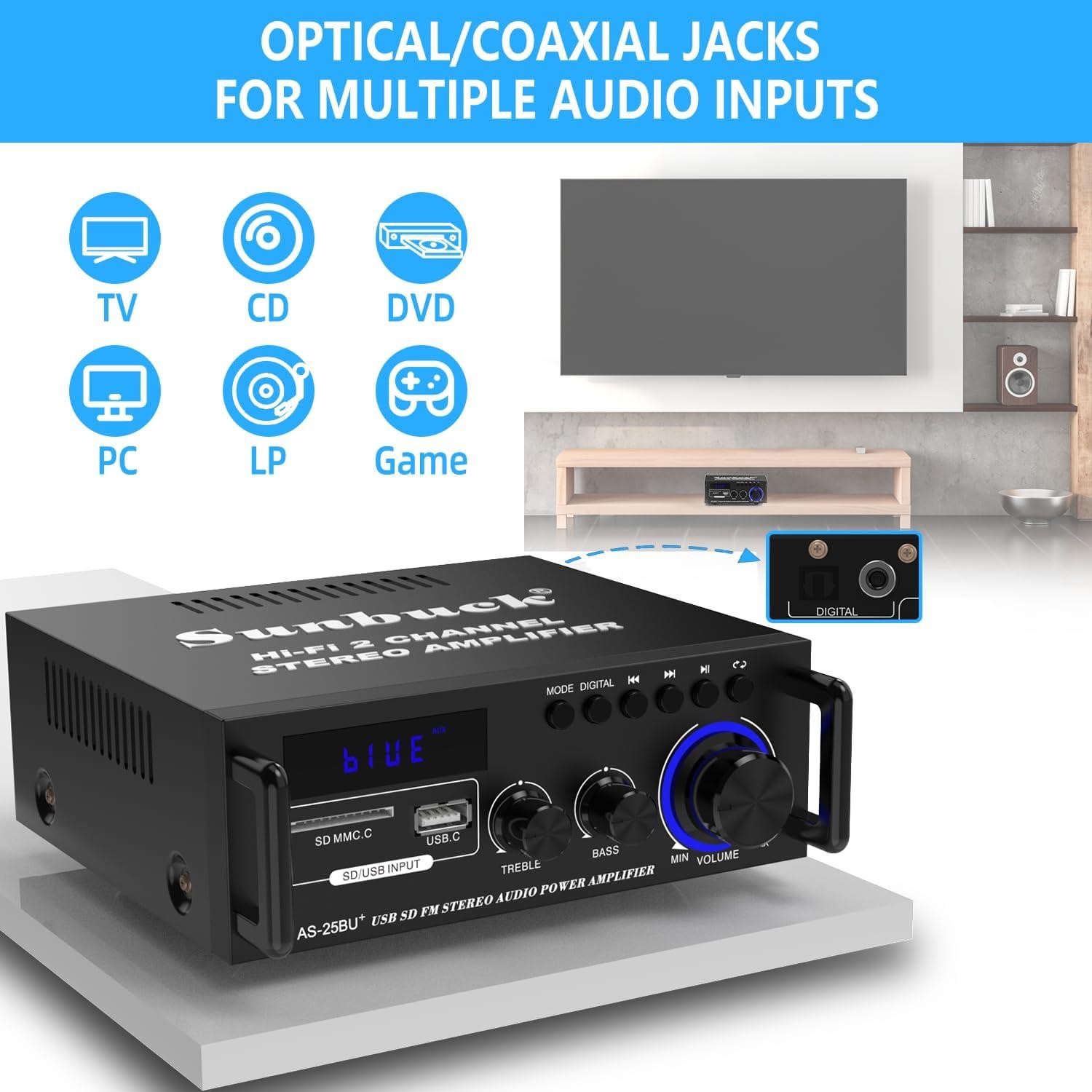 Amplificador Estéreo Sunbuck AS-25BU Bluetooth 300W 192kHz