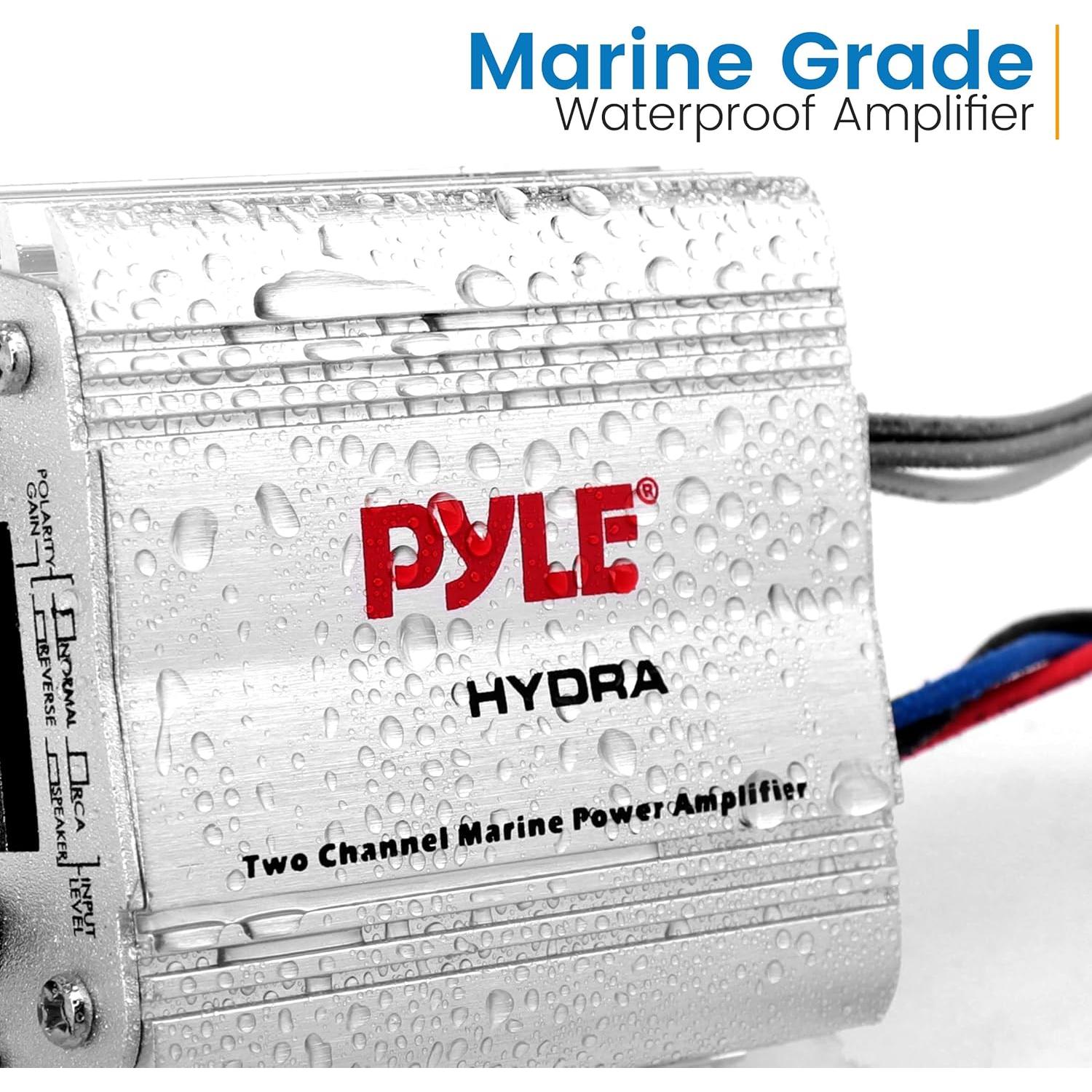 Pyle Hydra Marine Amplifier - Upgraded Elite Series 400 Watt 2 Channel Micro Amplifier - Waterproof, GAIN Level Controls, RCA Stereo Input, 3.5mm Jack & Volume Control (PLMRMP1A)