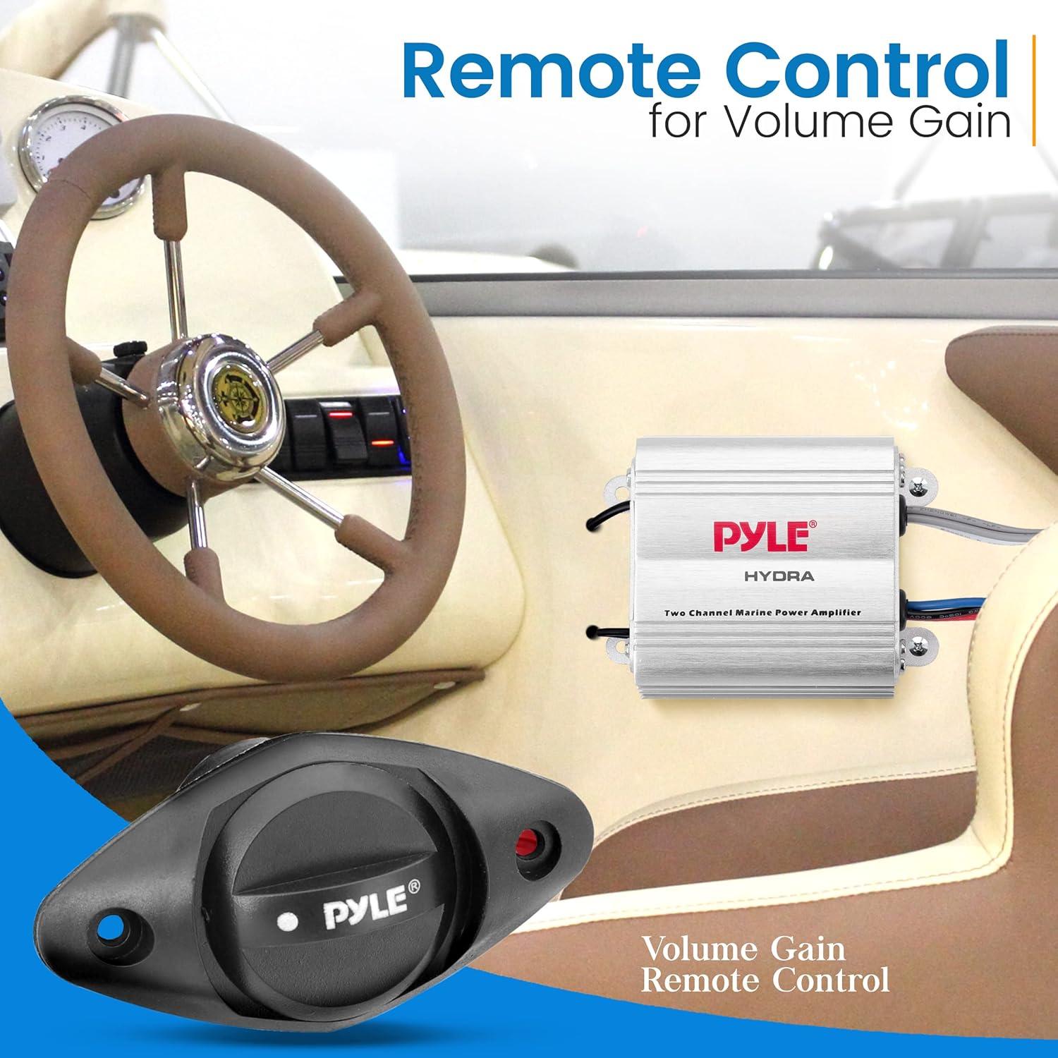 Pyle Hydra Marine Amplifier - Upgraded Elite Series 400 Watt 2 Channel Micro Amplifier - Waterproof, GAIN Level Controls, RCA Stereo Input, 3.5mm Jack & Volume Control (PLMRMP1A)