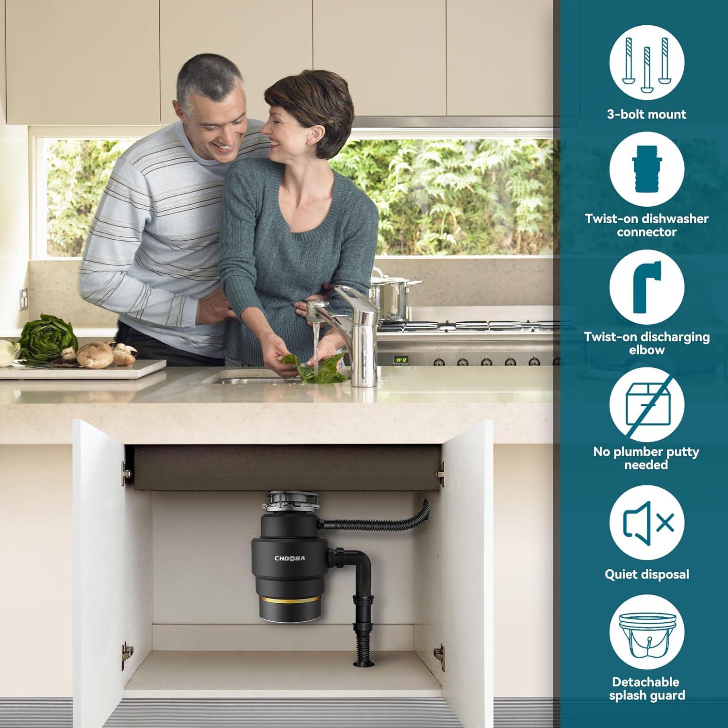 Triturador de Basura Chooba 3/4HP Acero Inoxidable Negro