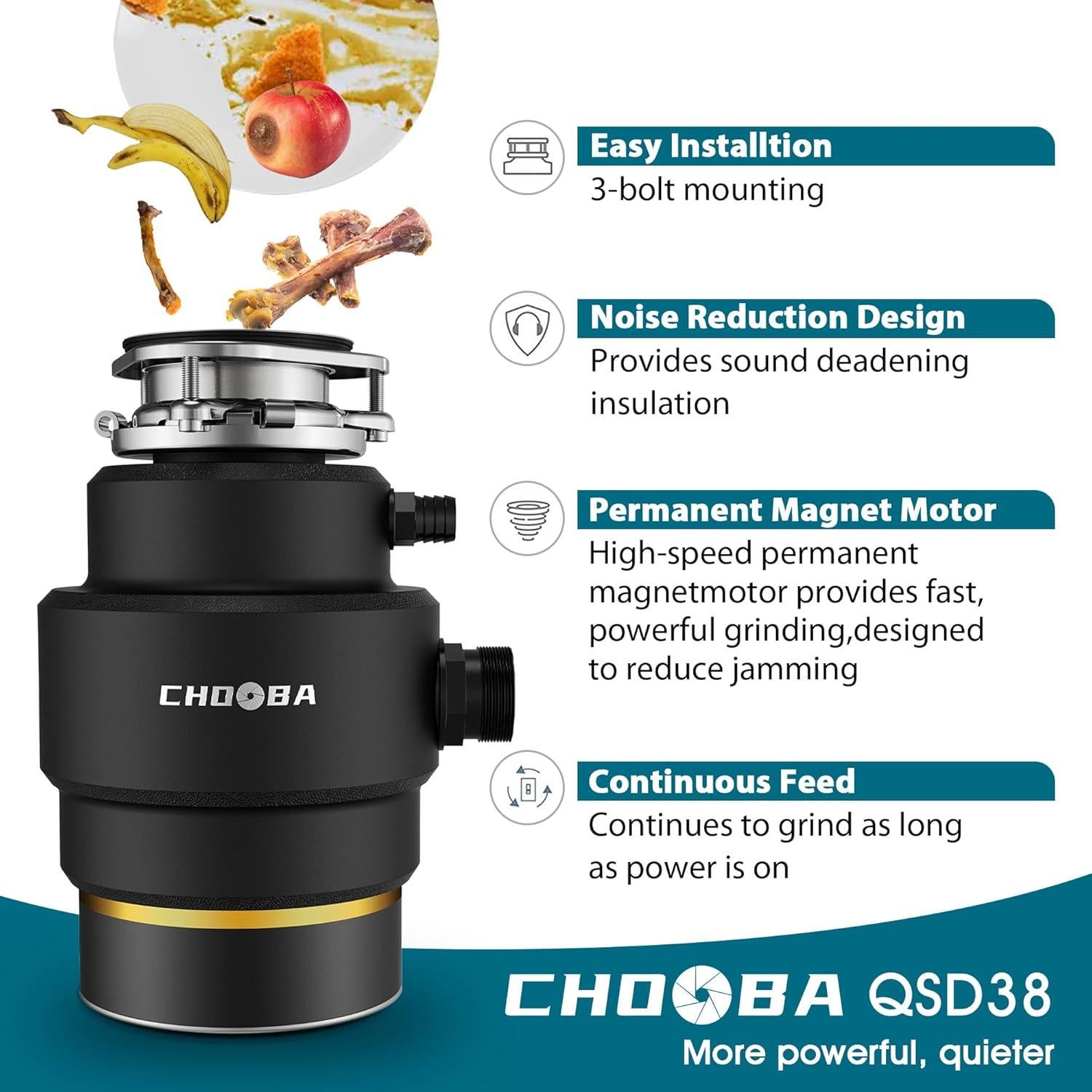 Triturador de Basura Chooba 3/4HP Acero Inoxidable Negro